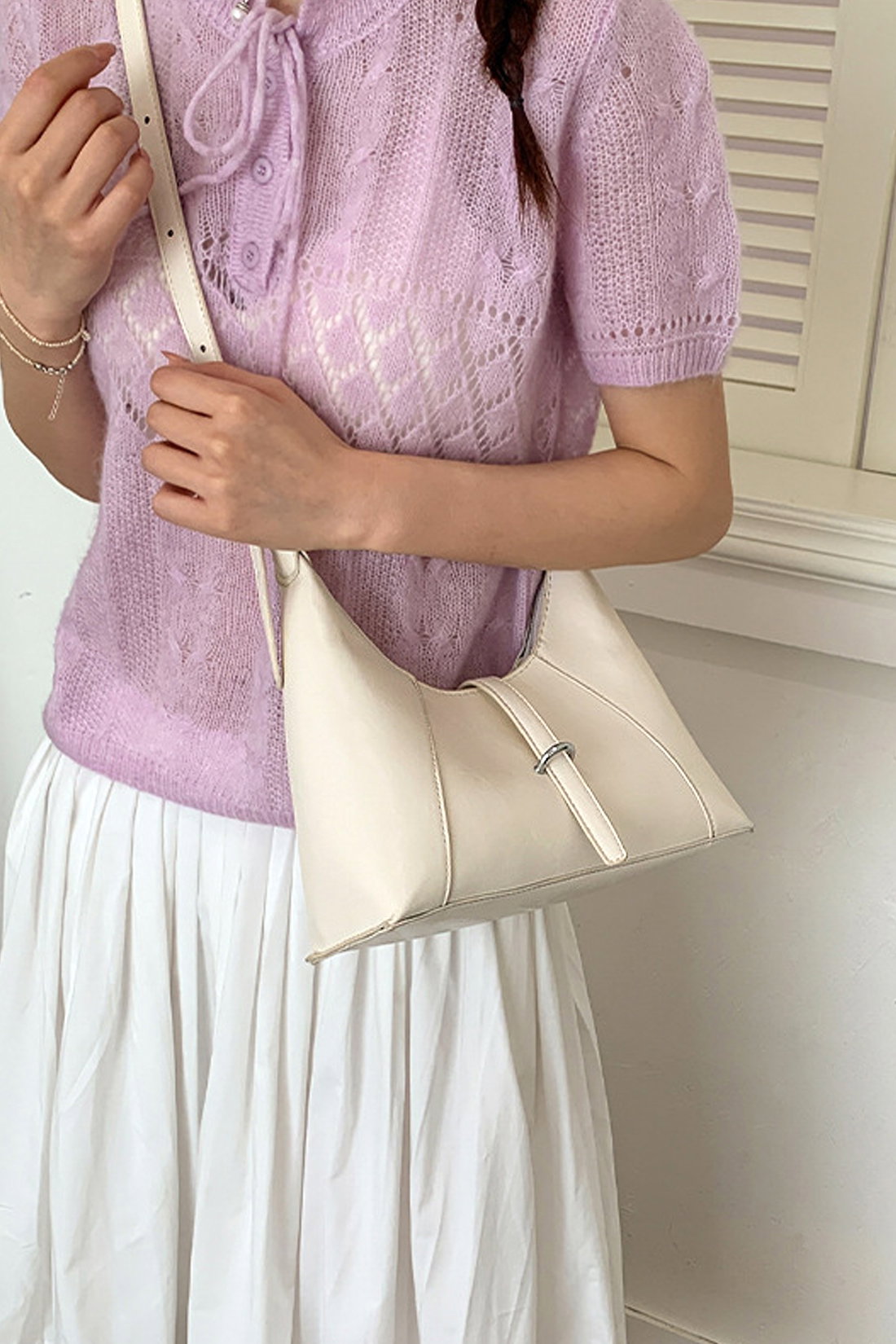 Beige Structured Shoulder Bag With Top Handle, Image 1 of 5