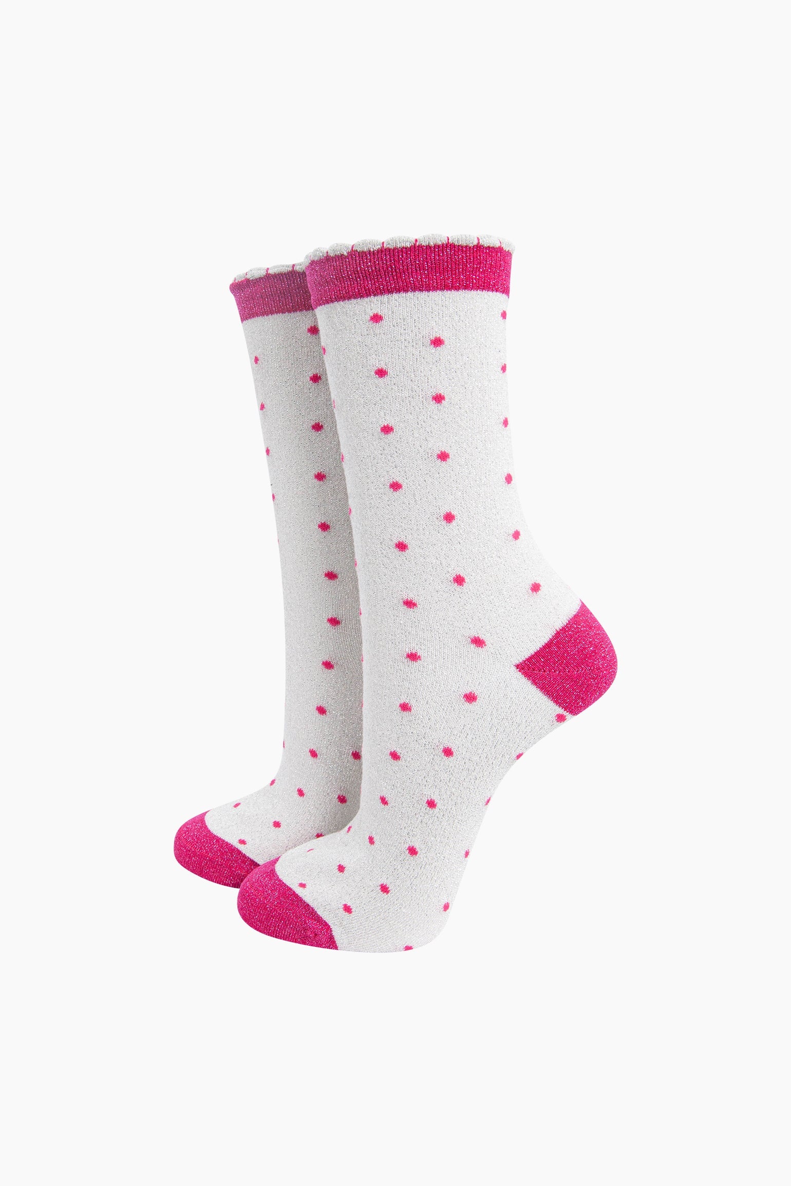 Off White Sock Talk Off White Polka Dots Combed Cotton Glitter Socks, Image 1 of 4