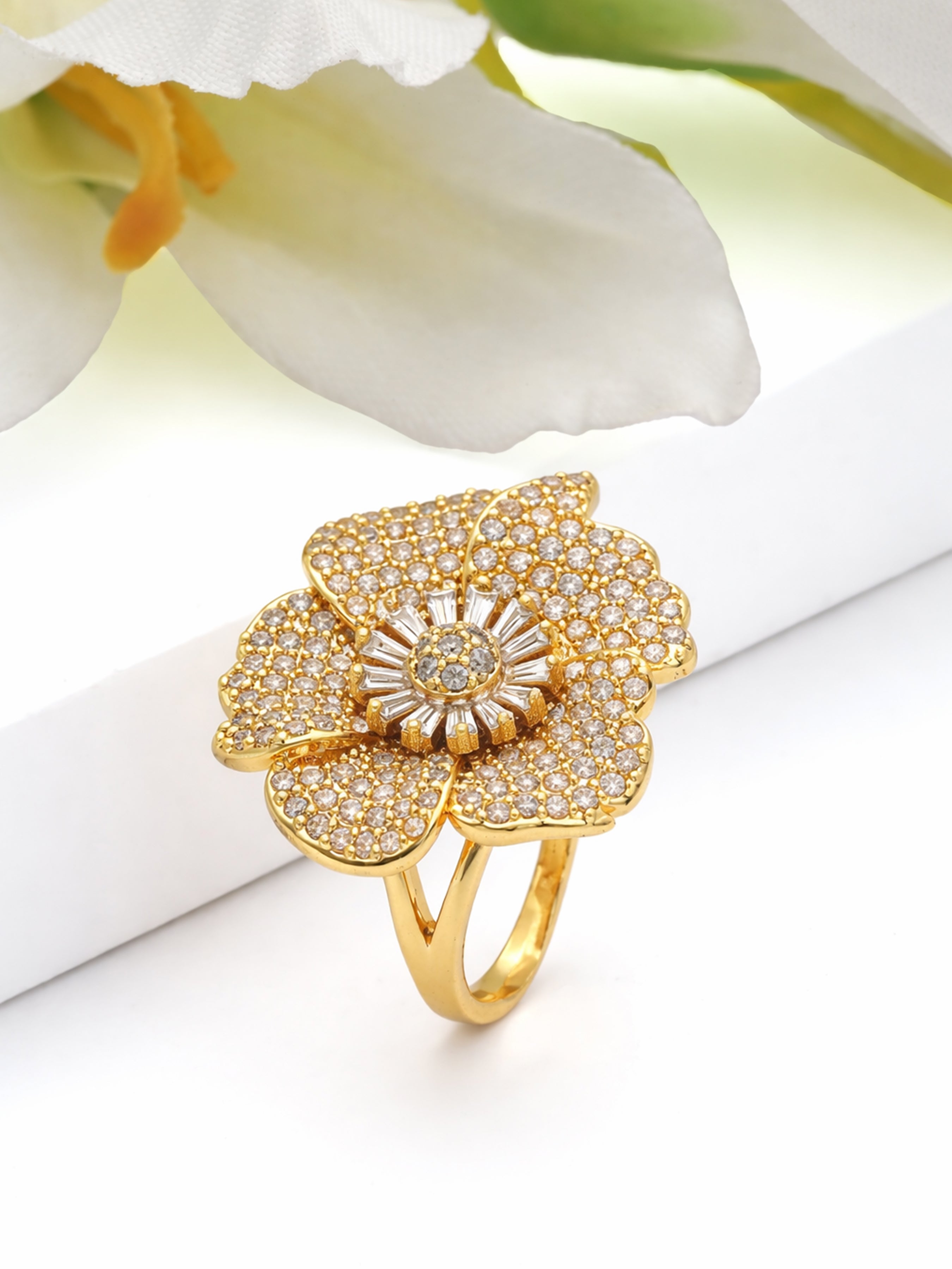 Gold AVANT-GARDE PARIS Gold Pavé Floral Statement Ring, Image 5 of 5