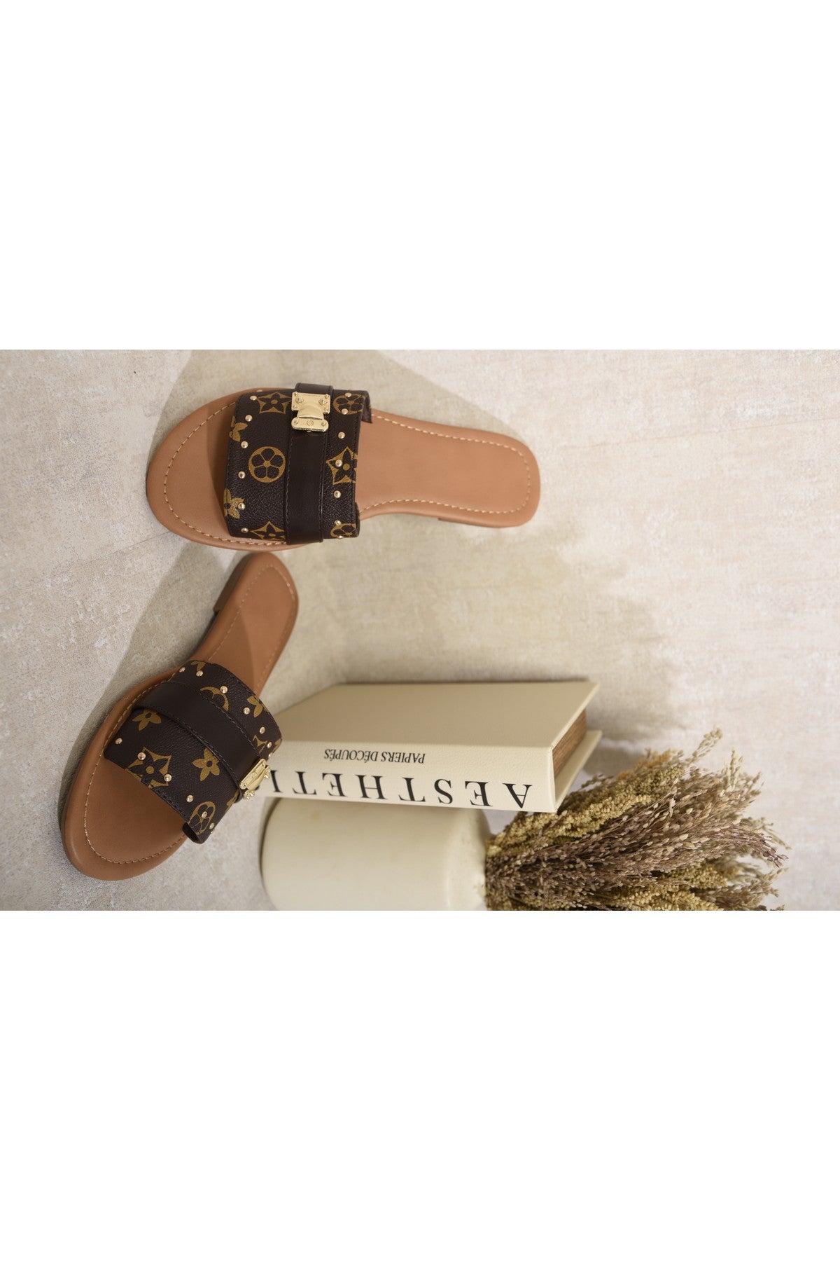 Brown iKrush Brown Jenny Open Toe Printed Flat Sandals, Image 4 of 7