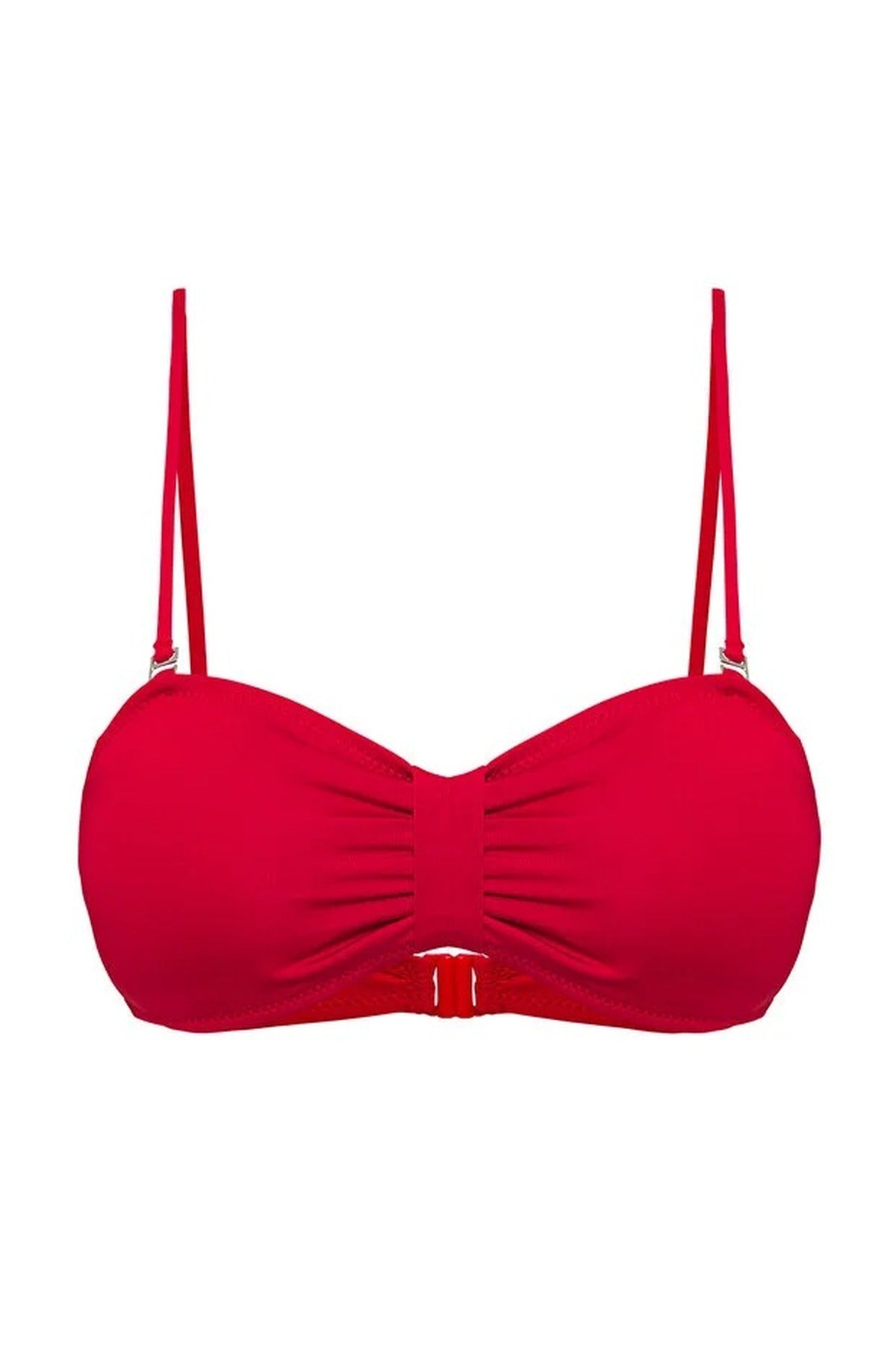 Red Ruched Strapless Padded Bandeau Bikini Top with Adjustable Straps, Image 2 of 5