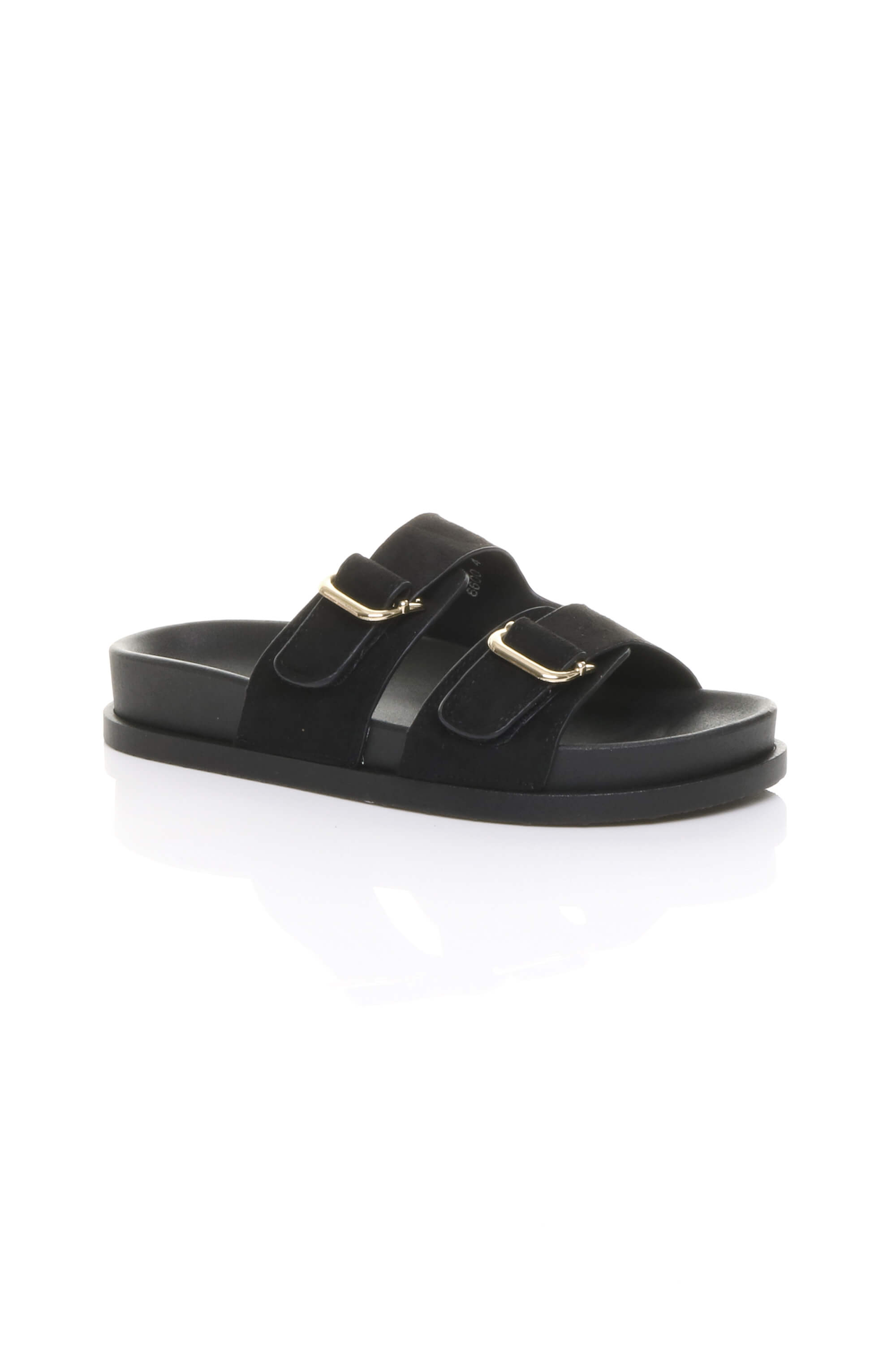 Black AJVANI Black Flatform Double Buckle Footbed Sandals, Image 1 of 4