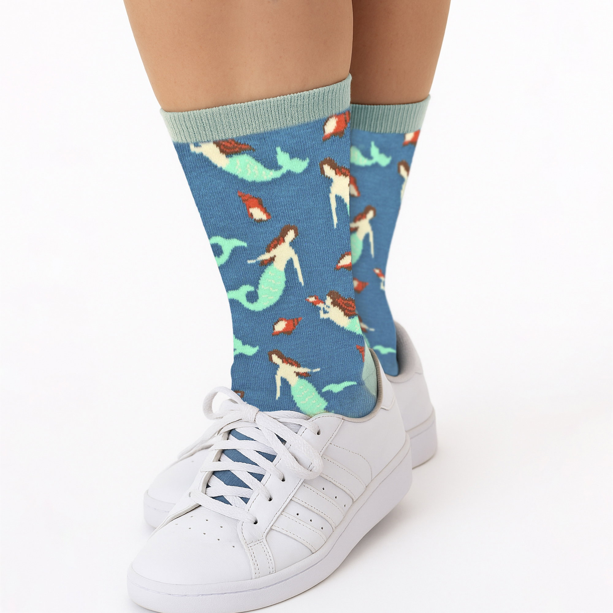 Blue Ladies Mermaids Novelty Patterned Bamboo Socks, Image 3 of 4