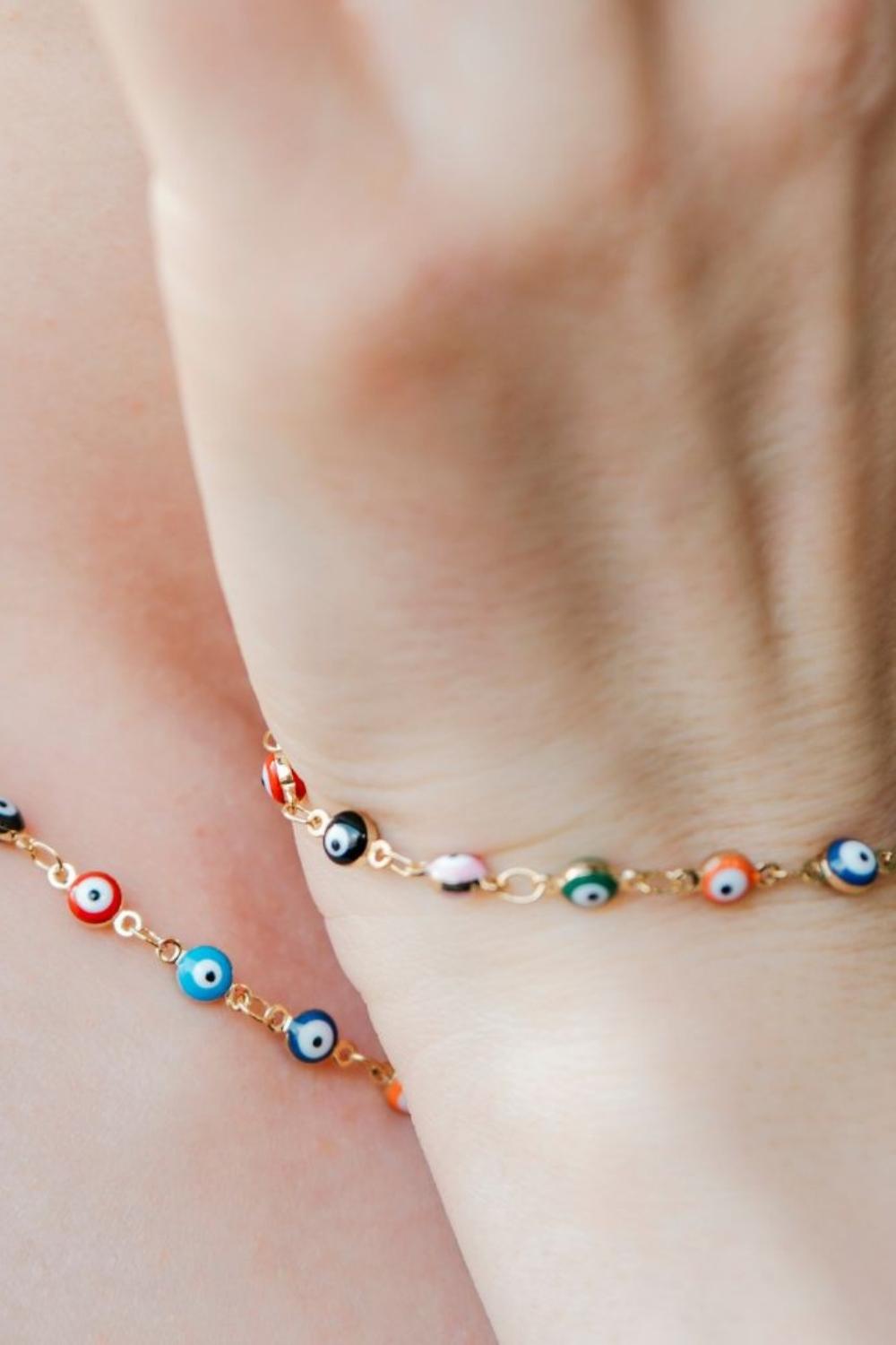 Gold Turkish Evil Eye Bead Bracelet Adjustable, Image 1 of 2