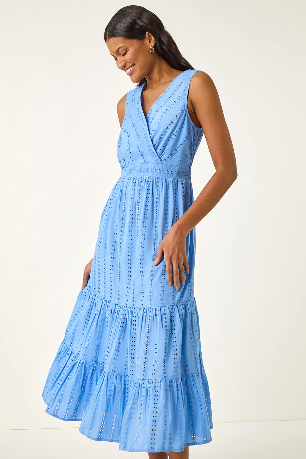 Twilight Blue Spirit French V-neck Hollow Design Waist-cinching Halter Neck Mid-length Dress