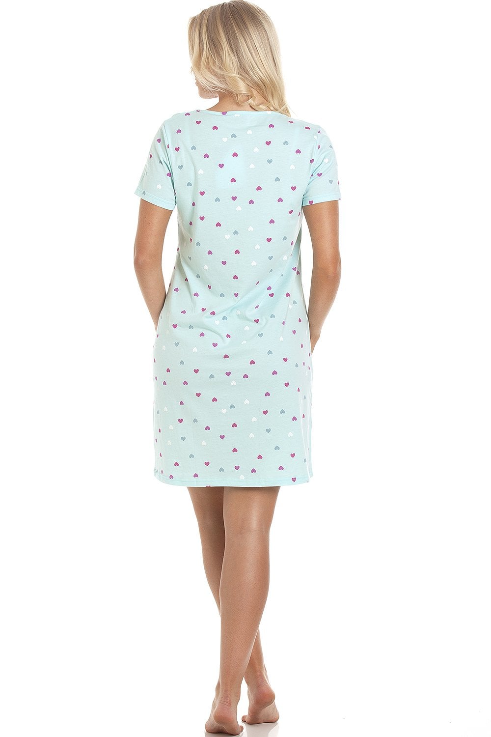 Aqua Multicoloured Heart Print Cotton Nightshirt, Image 3 of 5