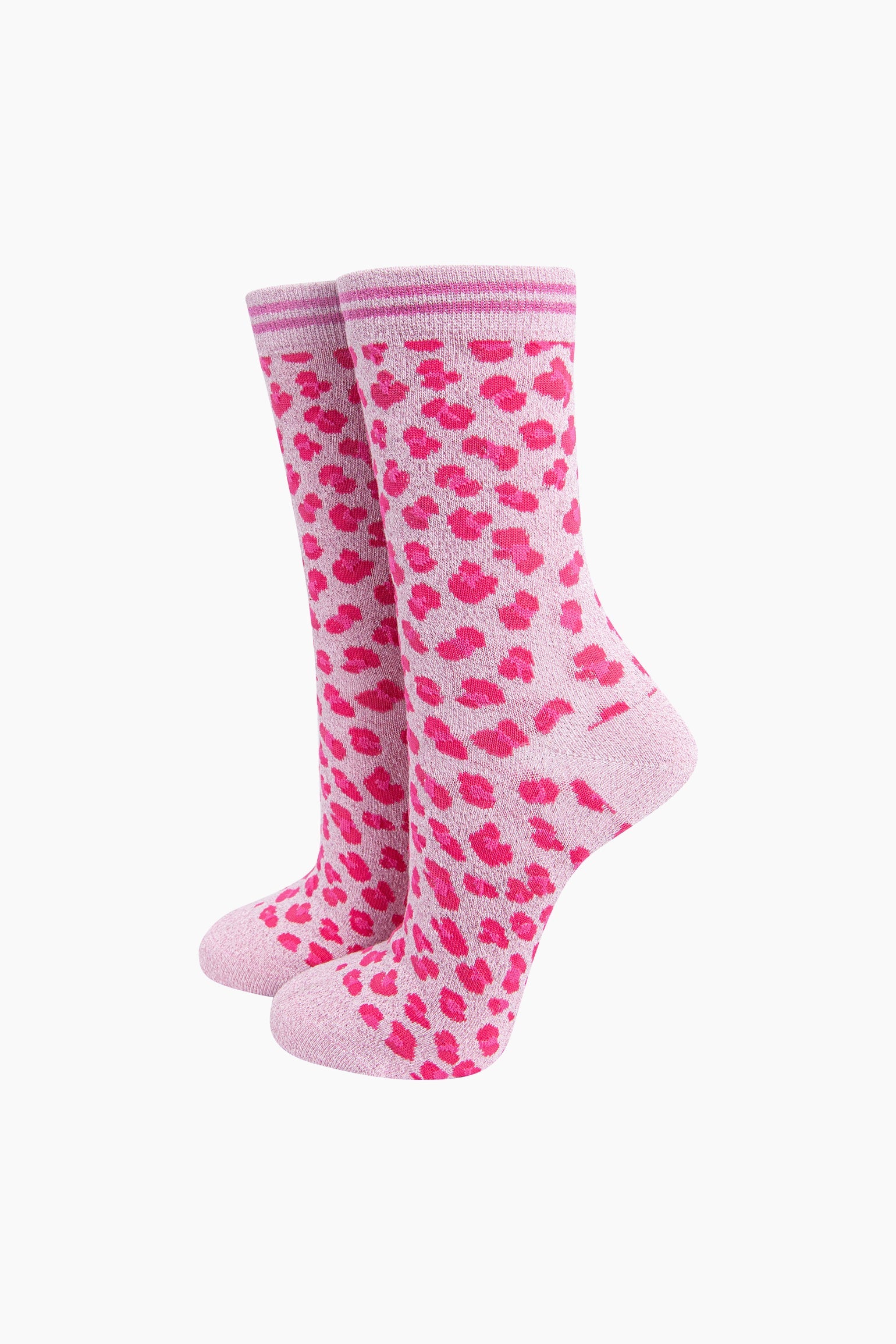 Light Pink Sock Talk Light Pink Leopard Combed Cotton Glitter Socks, Image 1 of 4