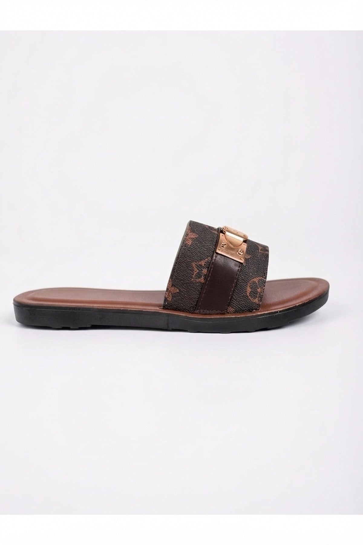 Brown Amber Patterned Slider Sandals, Image 3 of 8