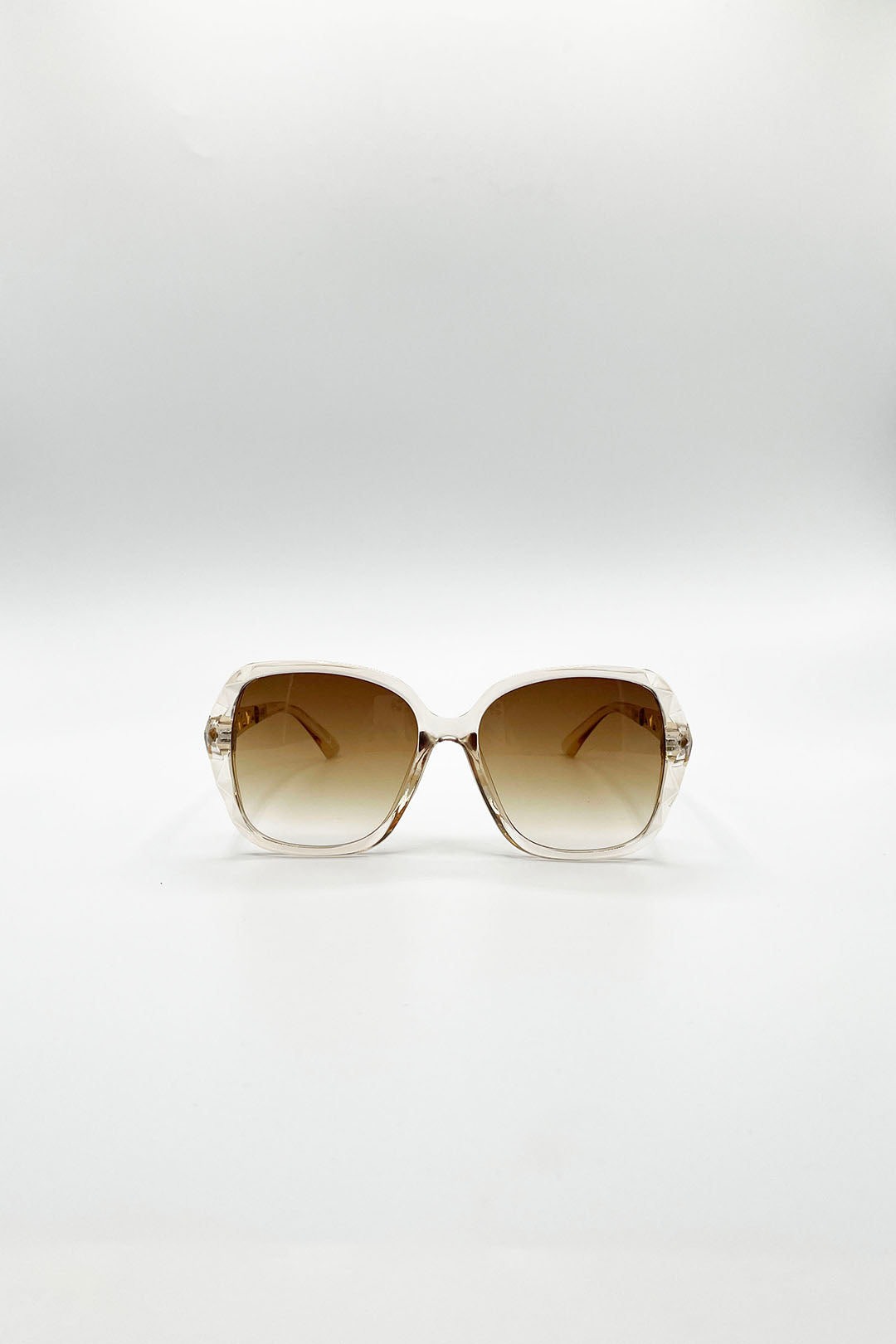 Beige SVNX Beige Round Square Side Detail Sunglasses In Champagne, Image 1 of 5