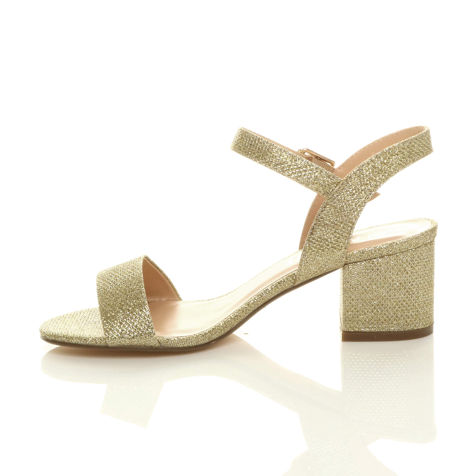 Gold AJVANI Gold Mid Block Heel Strappy Sandals, Image 3 of 6
