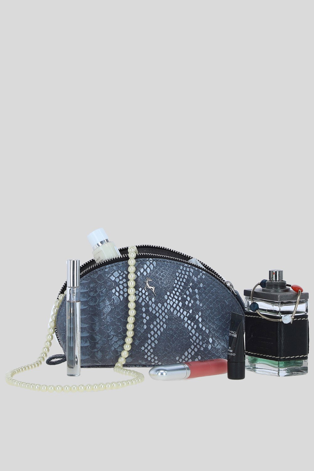 Dark Grey 'Philippa' Real Leather Makeup Bag, Image 2 of 4