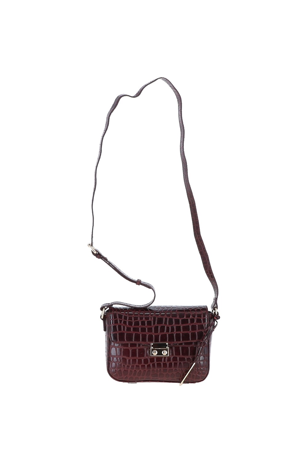 Burgundy 'Elegance' Croc Embossed Leather Cross Body Bag, Image 2 of 5