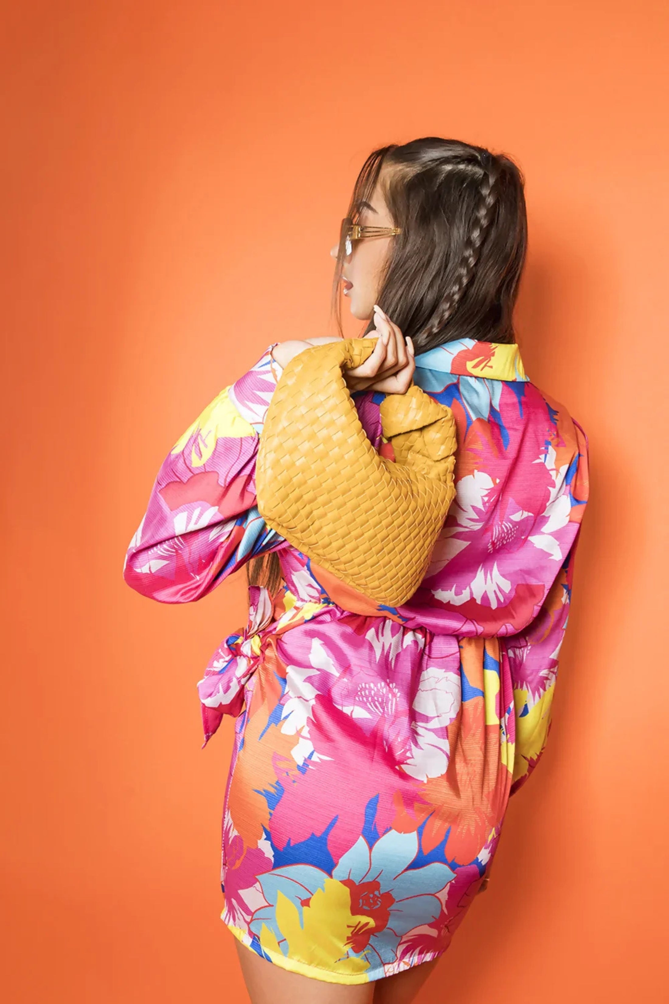 Yellow Woven Knotted Detail Handbag - Elisa, Image 1 of 3