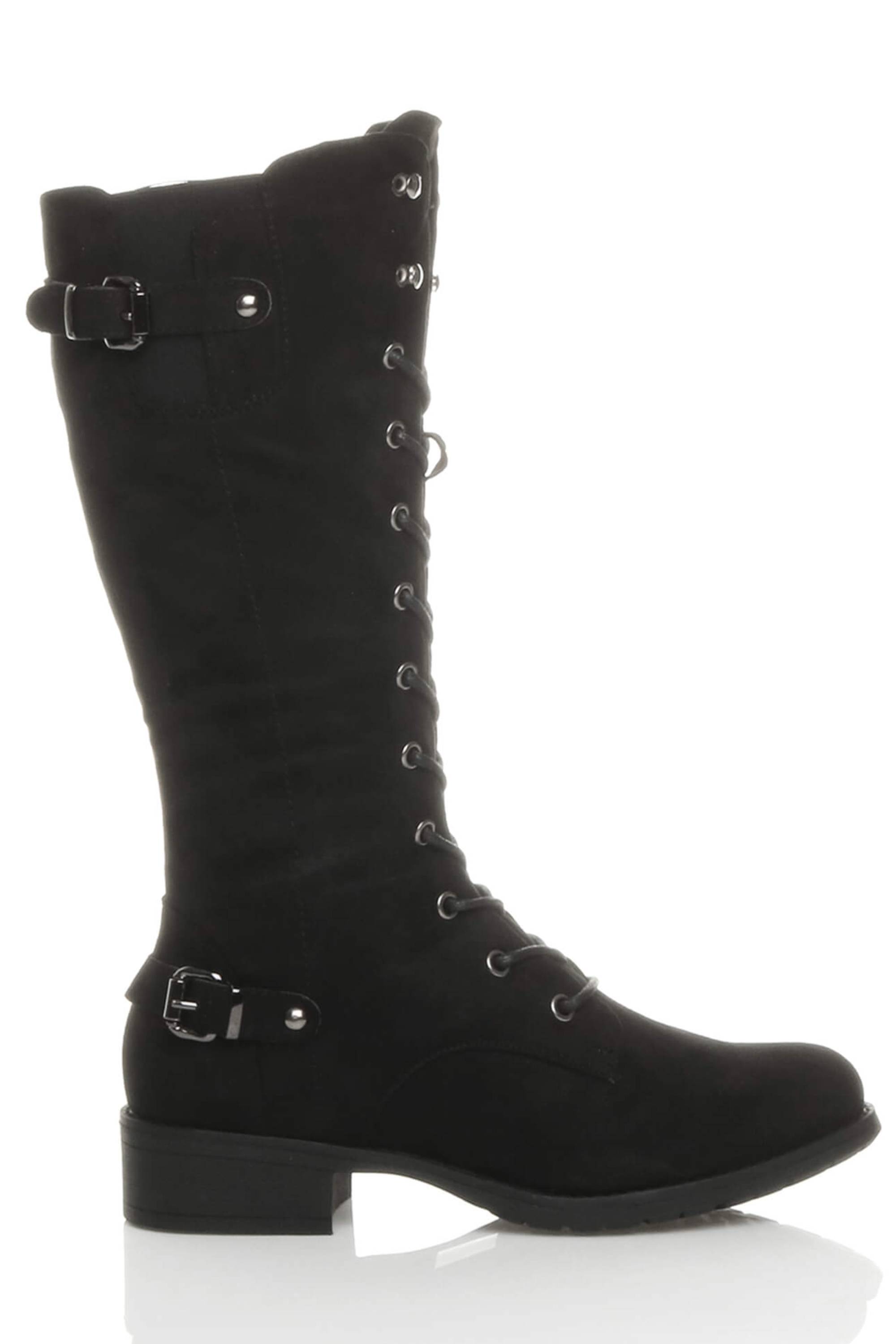 Black Lace Up Calf Military Calf Boots, Image 2 of 6