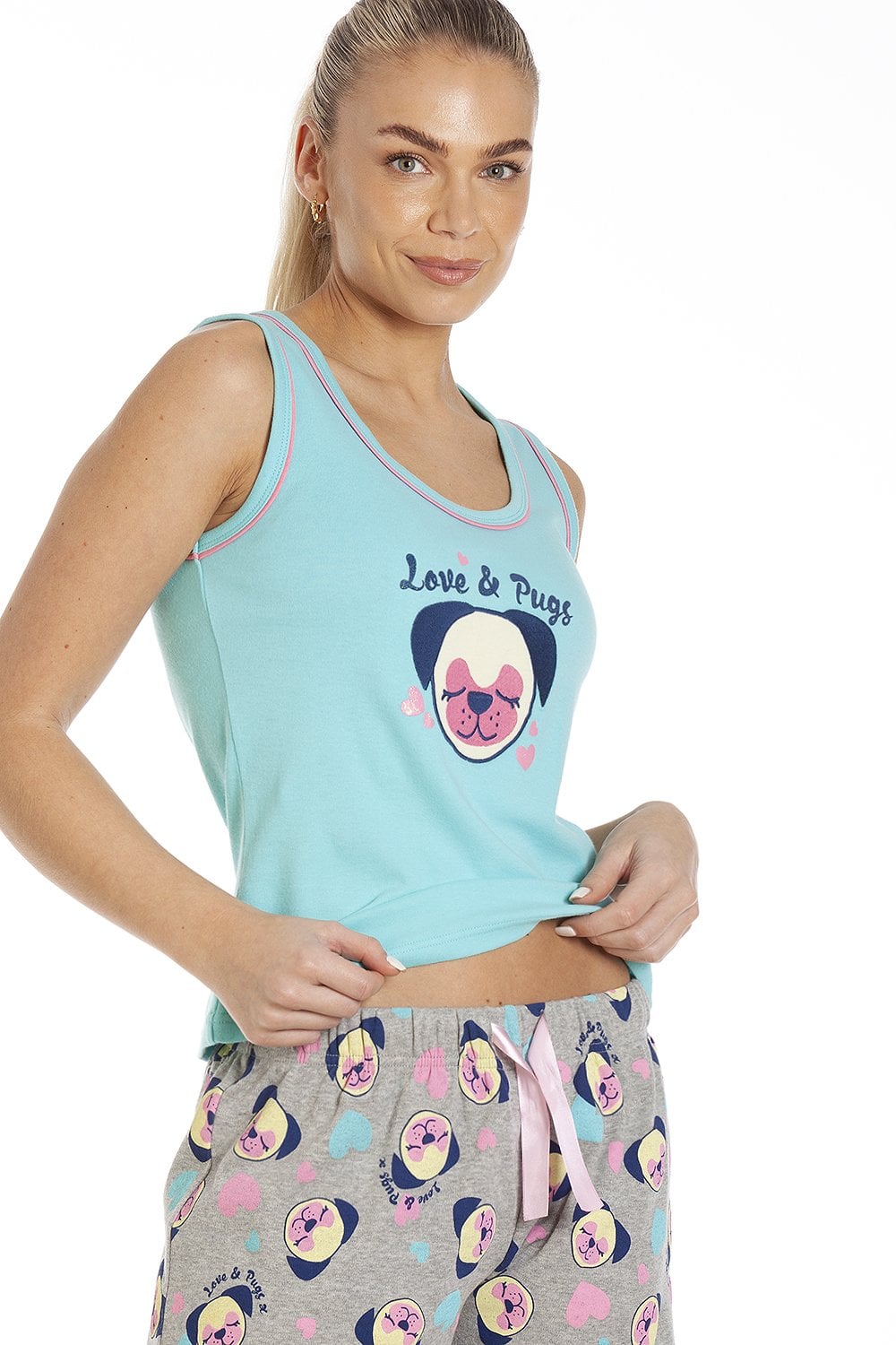 Aqua Dog Motif Short Cotton Pyjama Set, Image 5 of 5