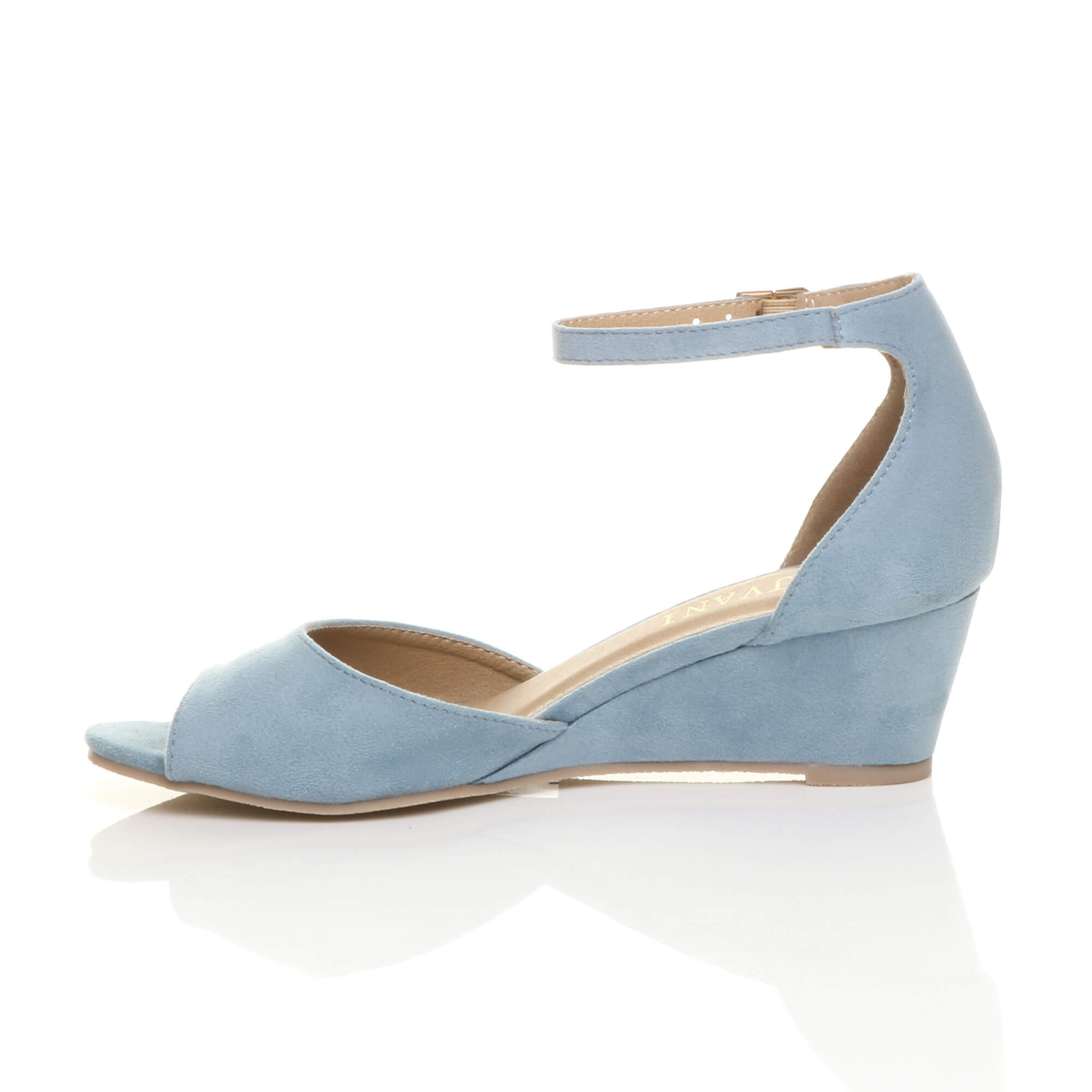 Light Blue AJVANI Light Blue Mid Wedge Heel Ankle Strap Sandals, Image 3 of 6