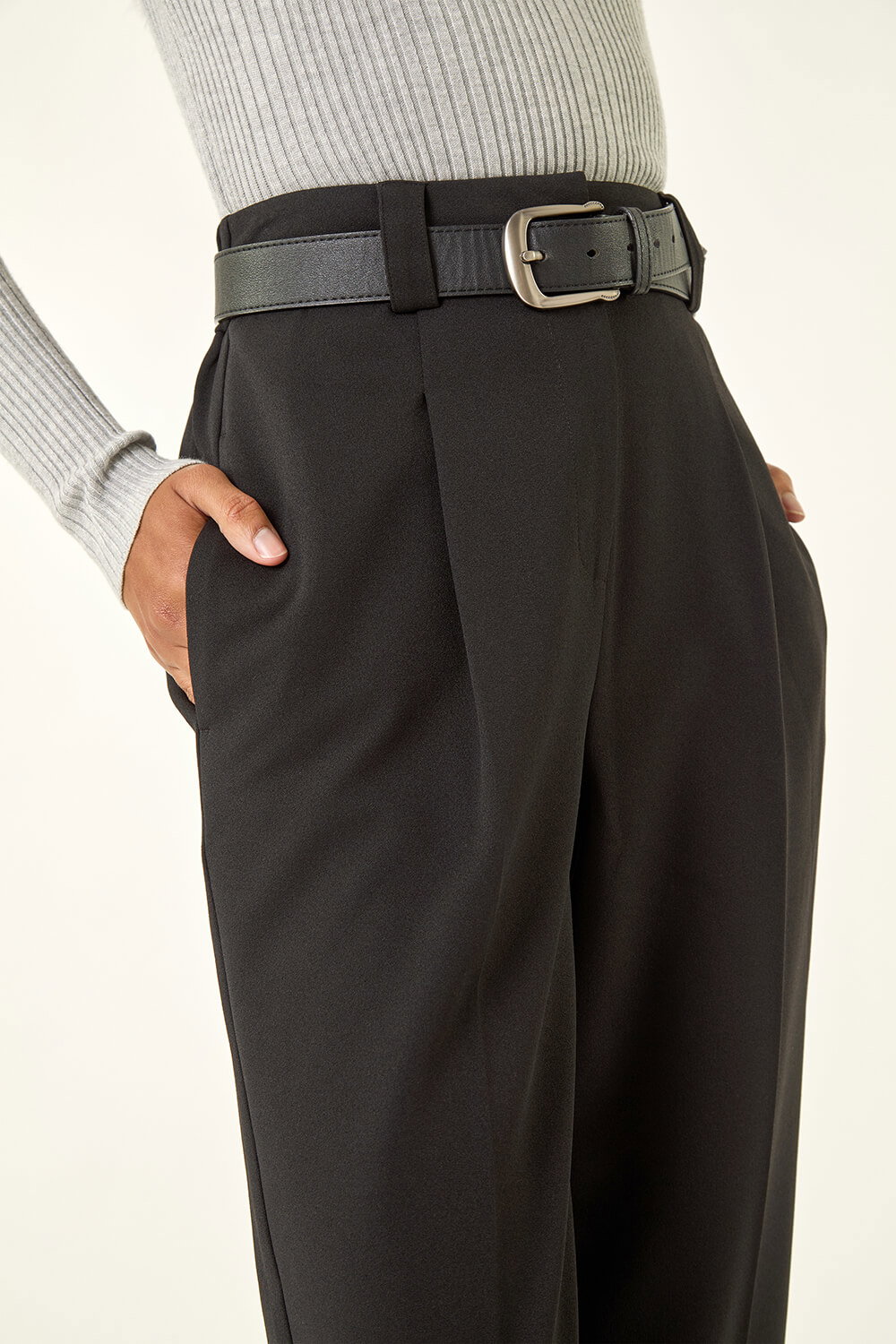 Black Smart Pleat Front Stretch Trouser, Image 6 of 5