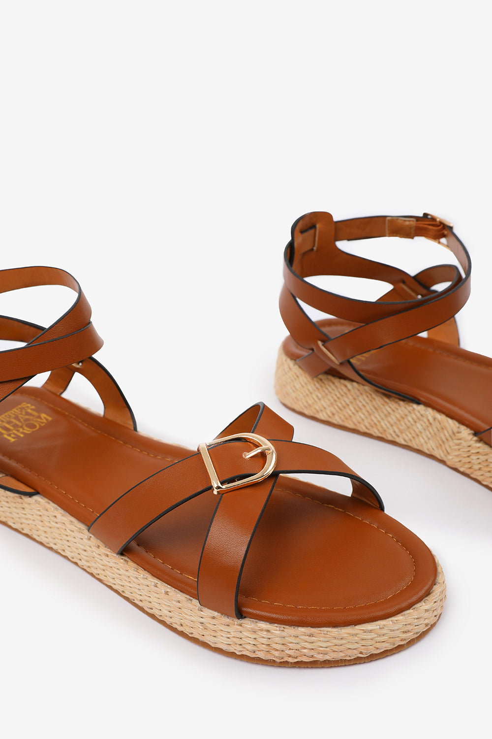 Tan 'Sofia' Cross Over Buckle Strap Sandals, Image 3 of 4
