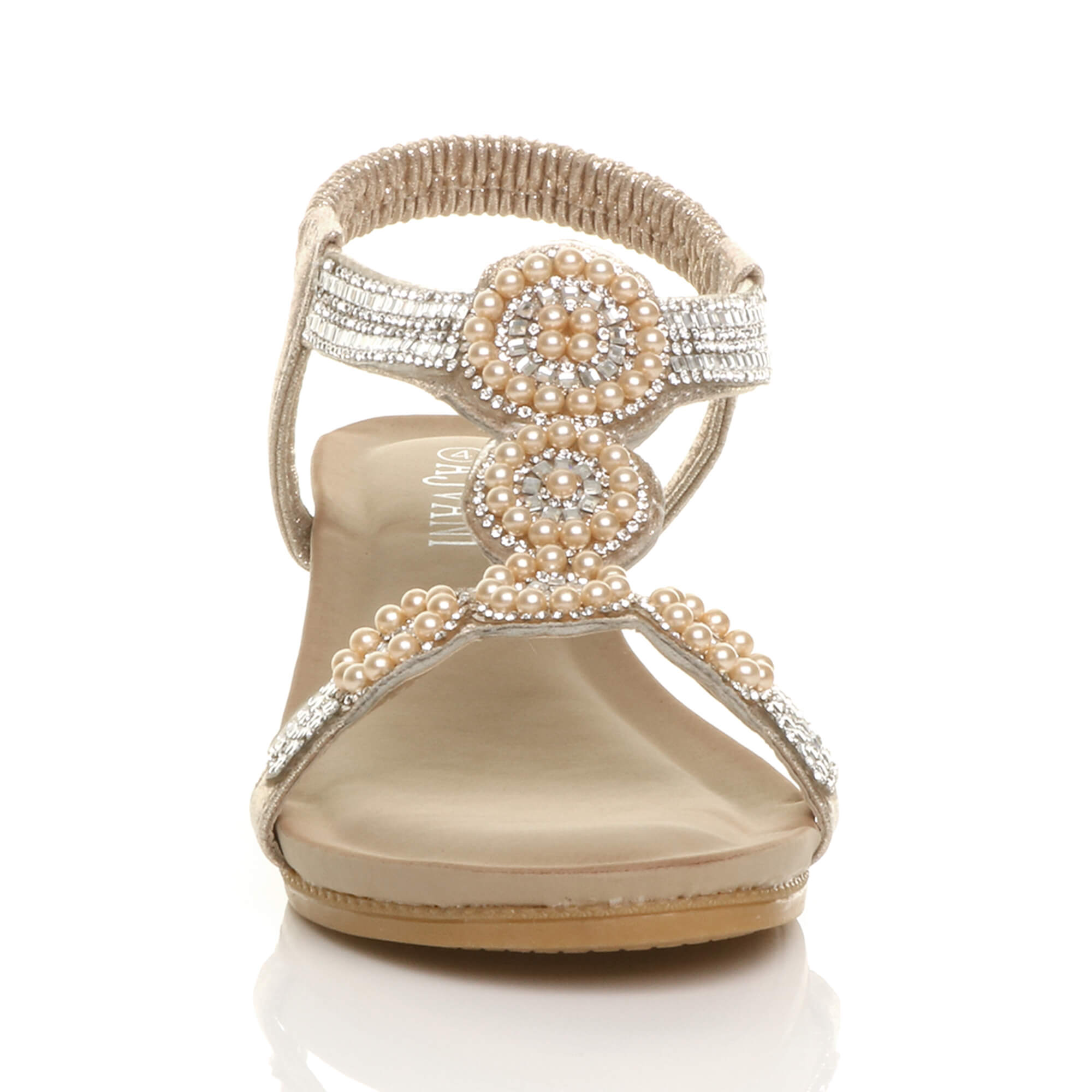 Gold AJVANI Gold Mid Wedge Diamante Slingback Sandals, Image 6 of 6