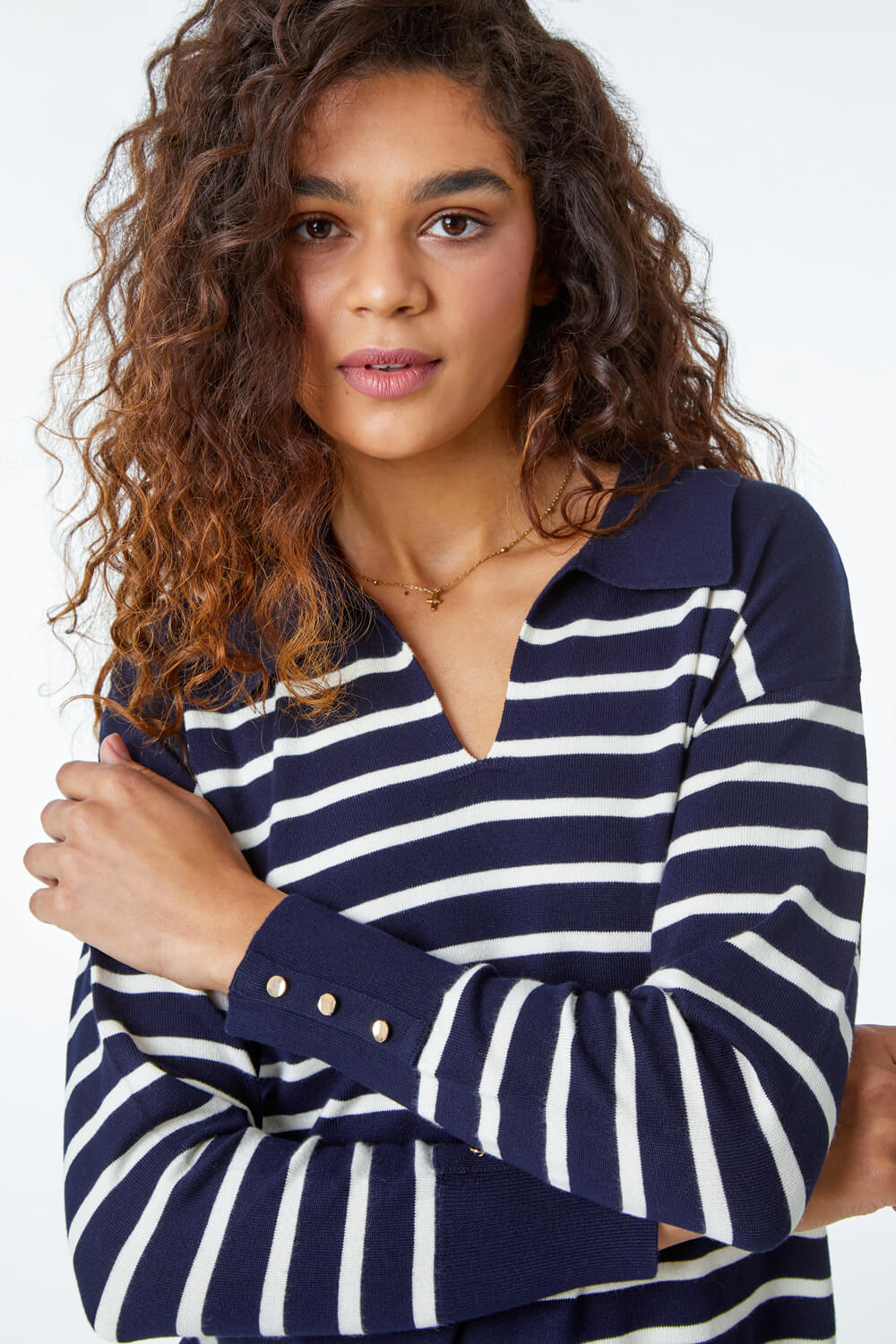 Relaxed Polo Neck Striped Jumper, Image 5 of 5