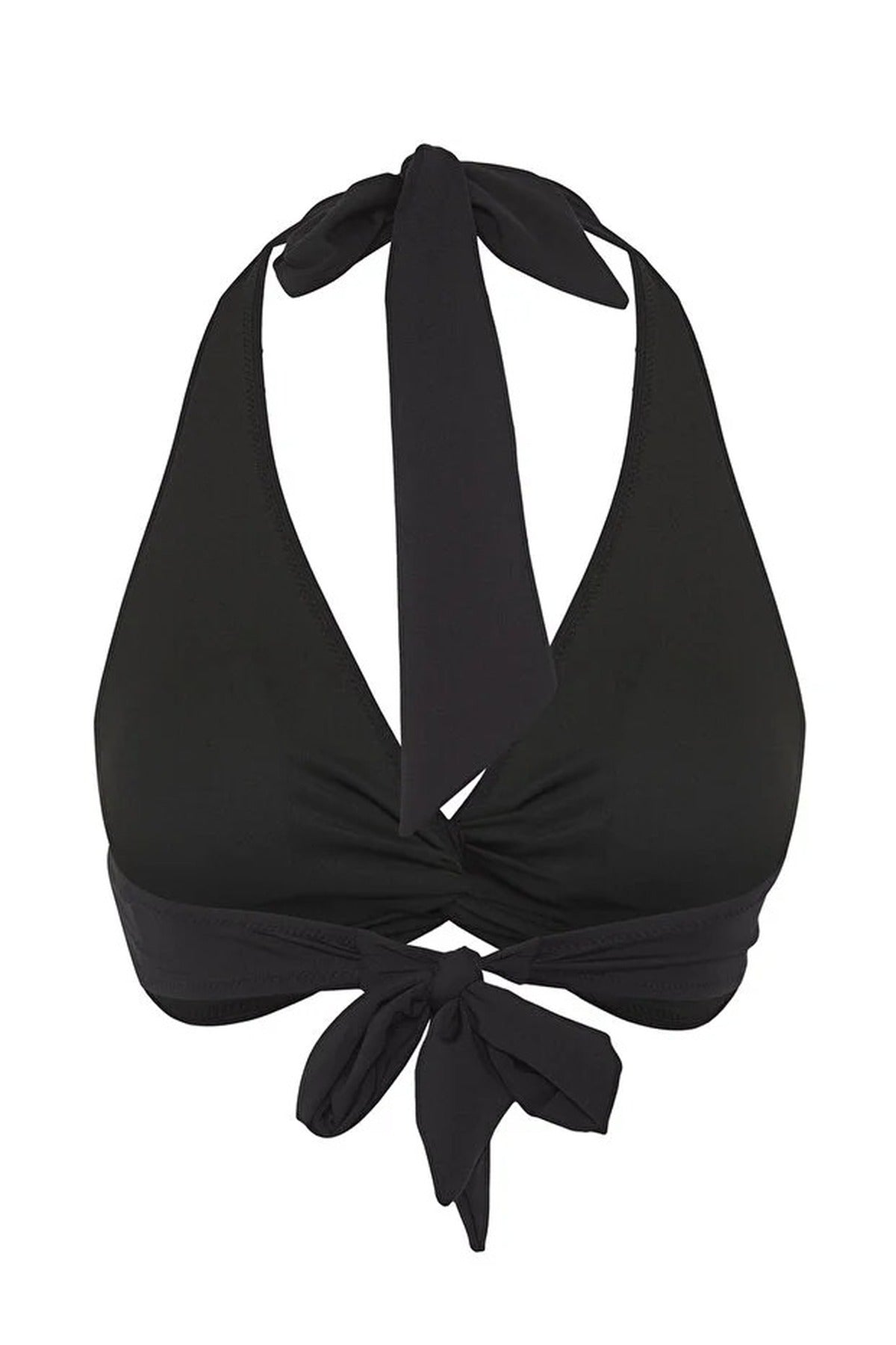 Black WOVCOR Black Ruched Halterneck Triangle Bikini Top, Image 3 of 4