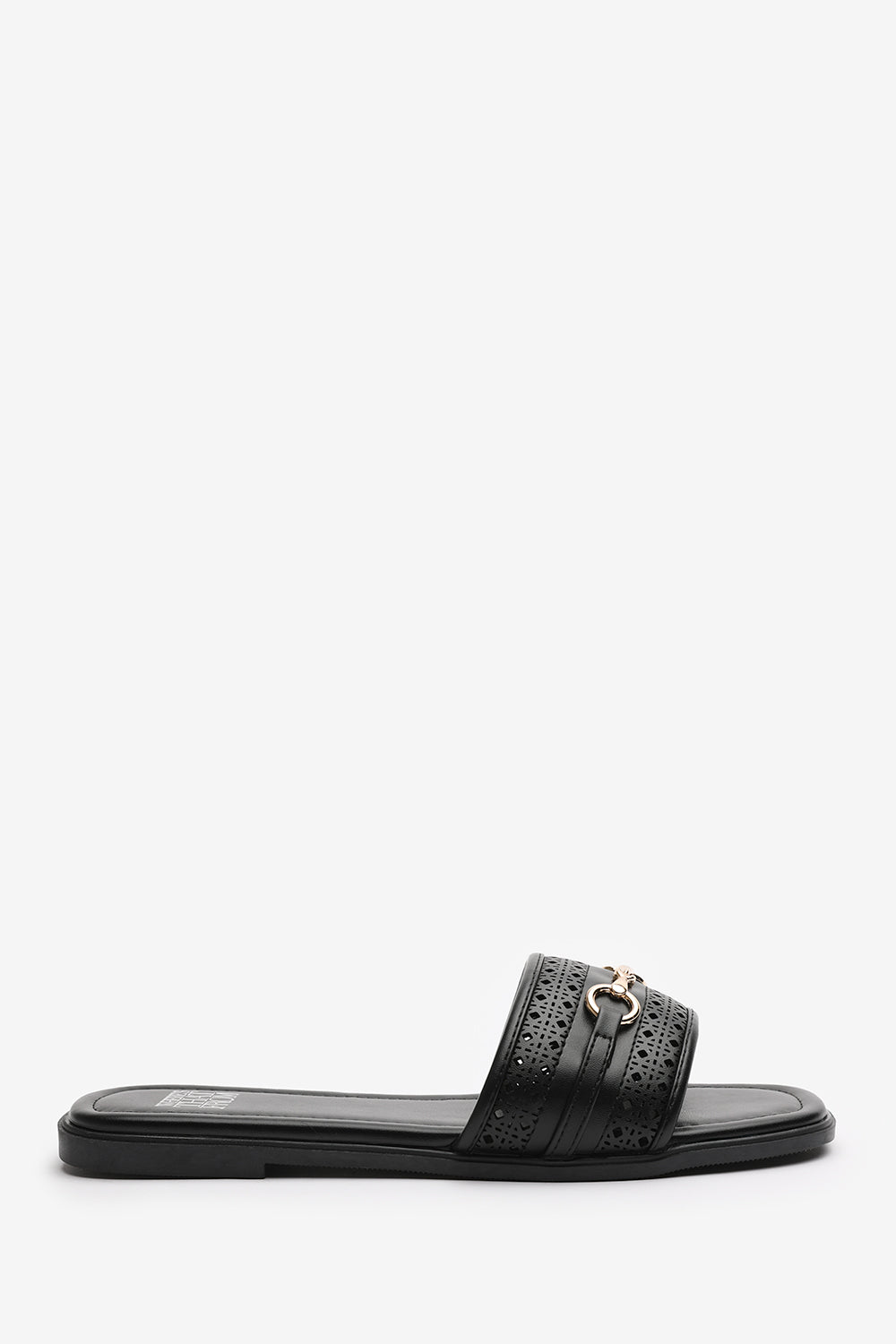 Black 'Natalie' Sliders With Geometric Strap, Image 2 of 5