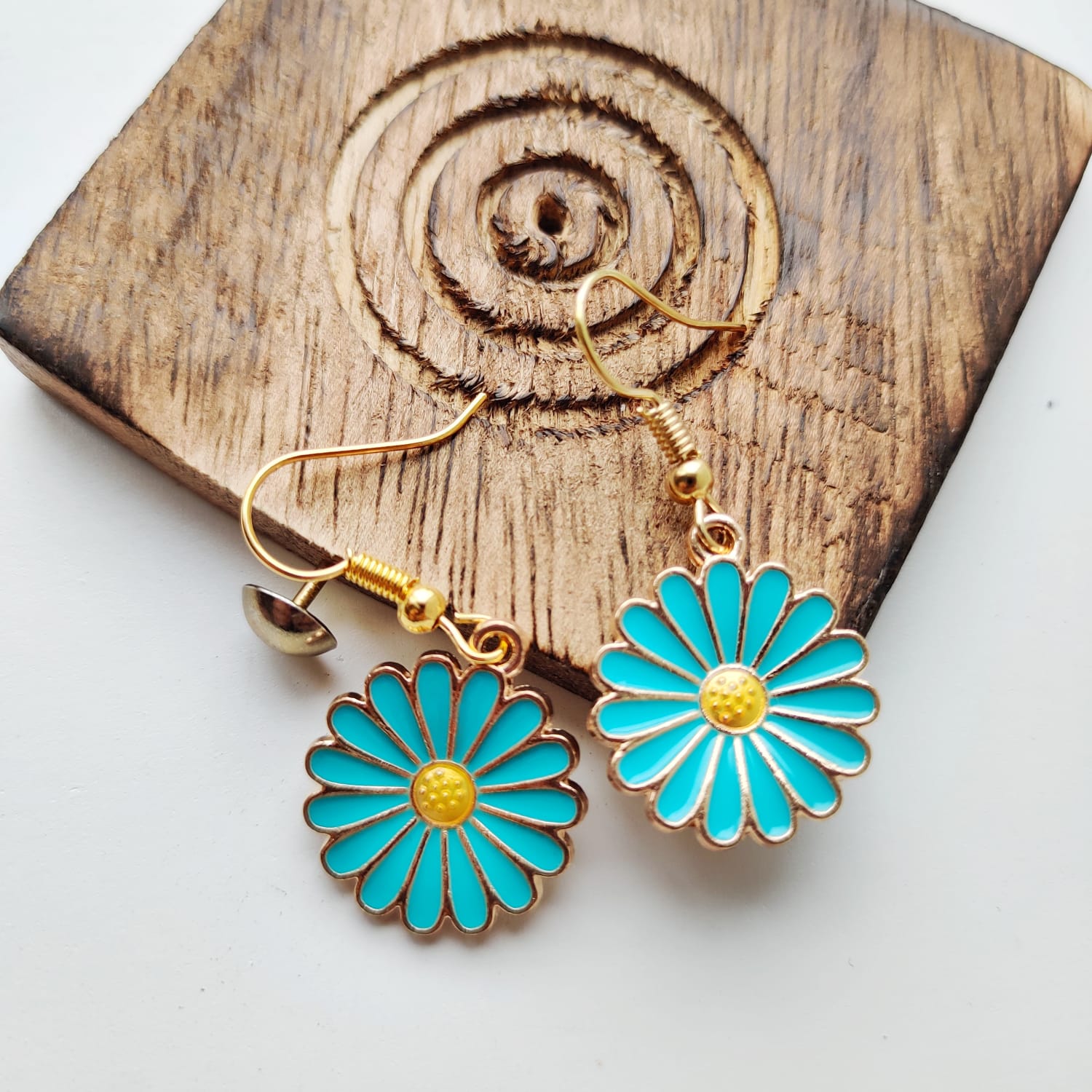 White Sunflower Charm Dainty Boho Hook Earrings, Image 4 of 5