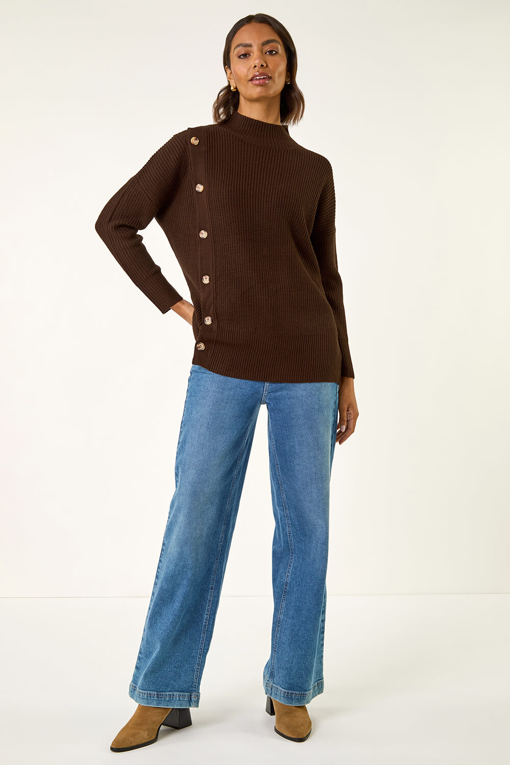 Chocolate Side Buttoned Knit Jumper, Image 3 of 5