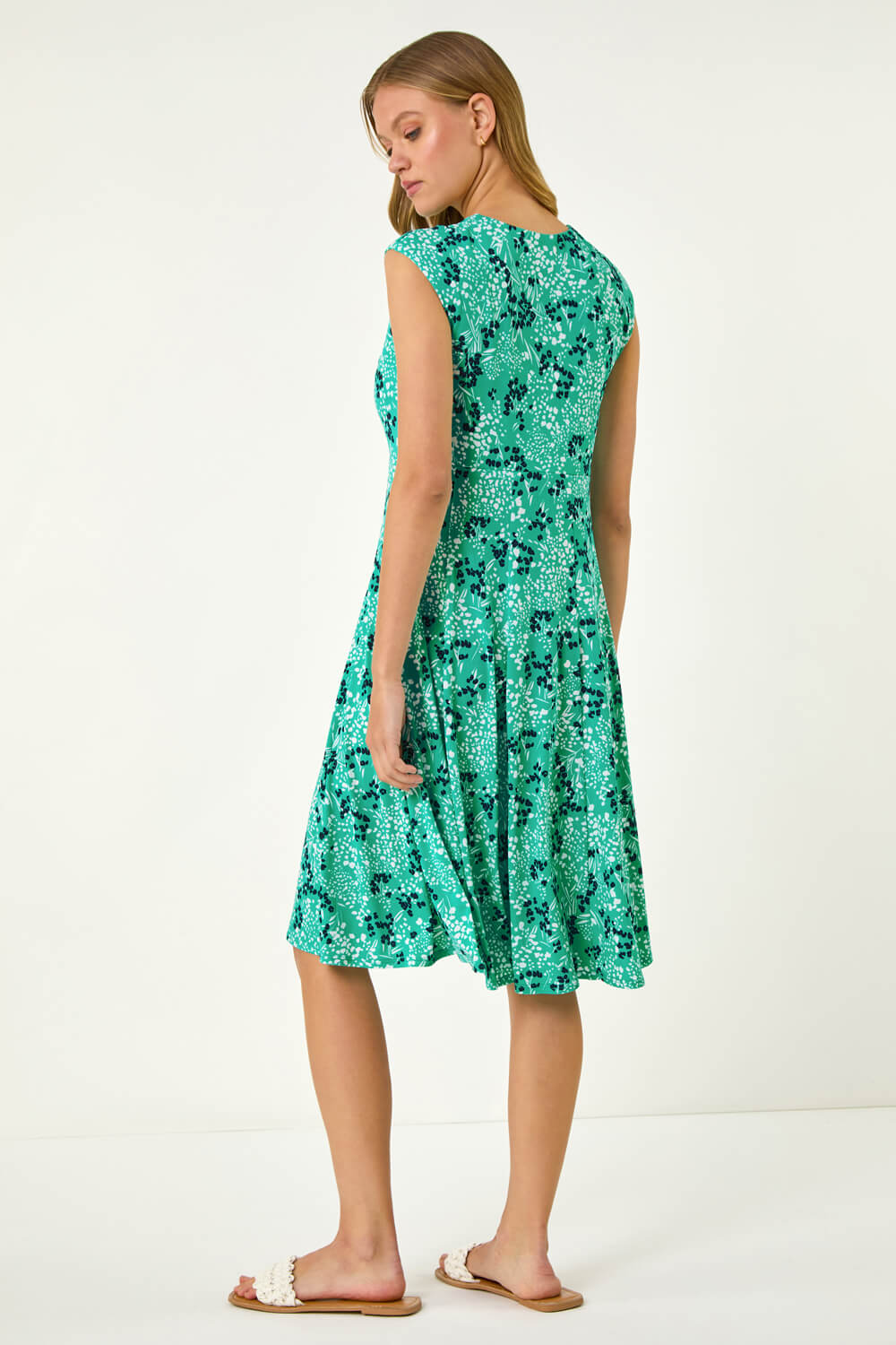 Aqua Ditsy Floral Keyhole Twist Dress, Image 4 of 5