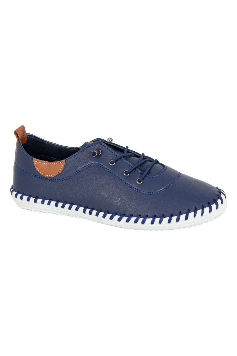 Navy Blue Leather Trainers, Image 1 of 2