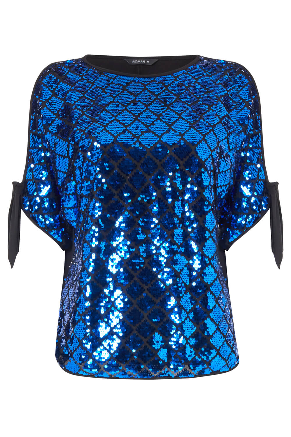 Blue Sparkle Sequin Cold Shoulder Top, Image 6 of 5