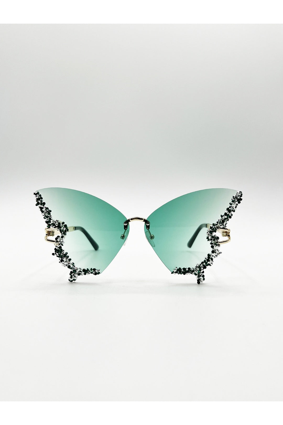 Green SVNX Green Butterfly Shaped Lens with Crystal Detail in Green, Image 1 of 3