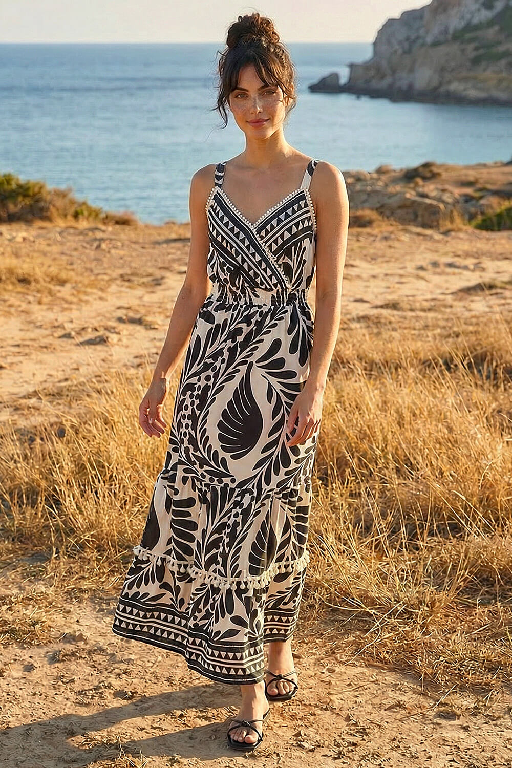 Dusk  Black Abstract Twist Maxi Dress