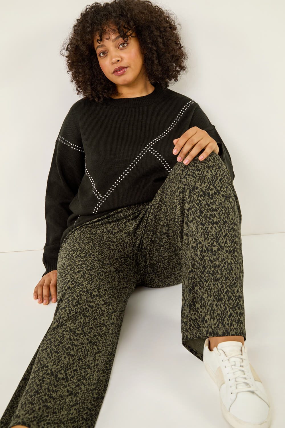 Roman Curve Women's Khaki Paisley Wide Leg Culottes Size 22-24