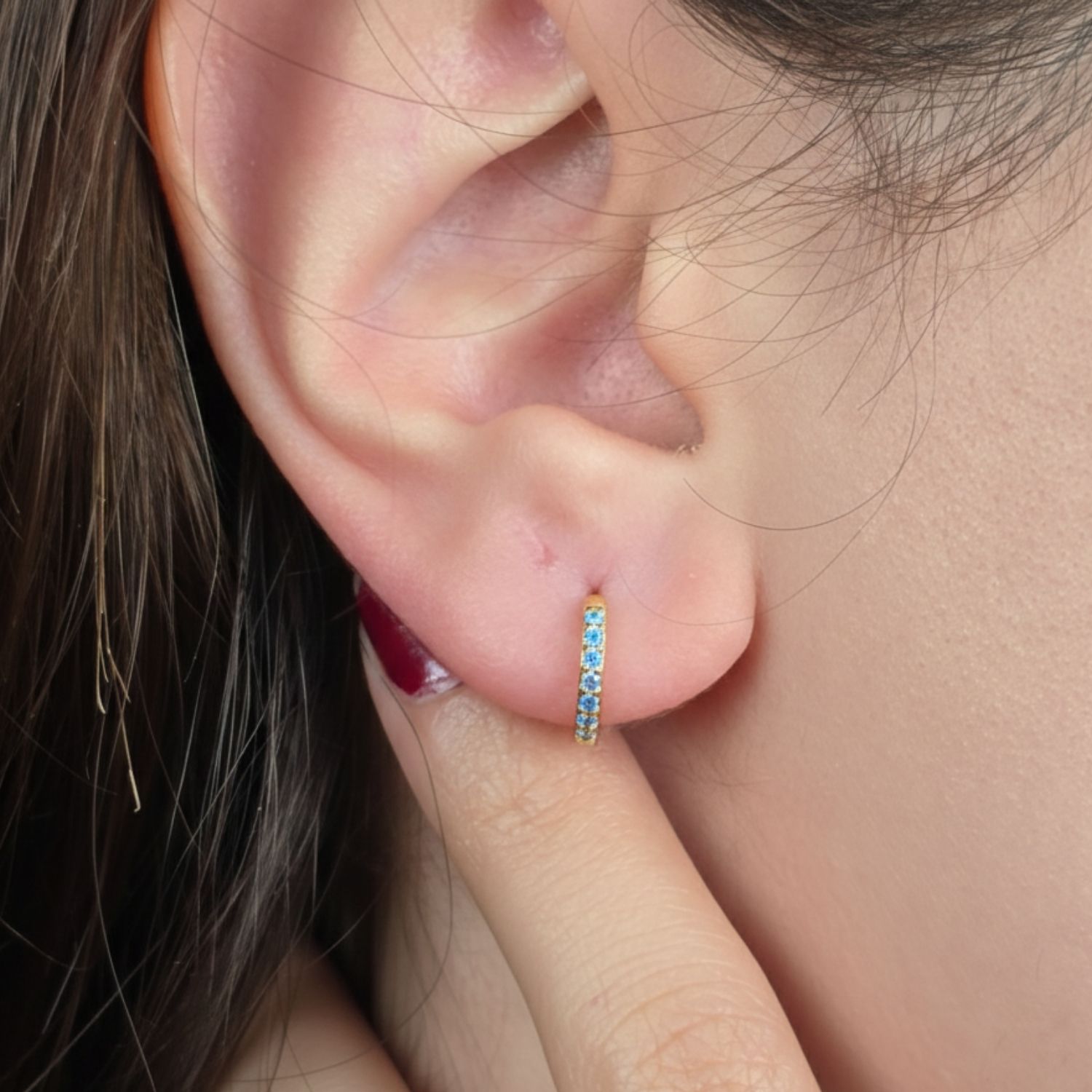 Blue Blue Topaz December Birthstone Small Huggie Earrings, Image 2 of 4