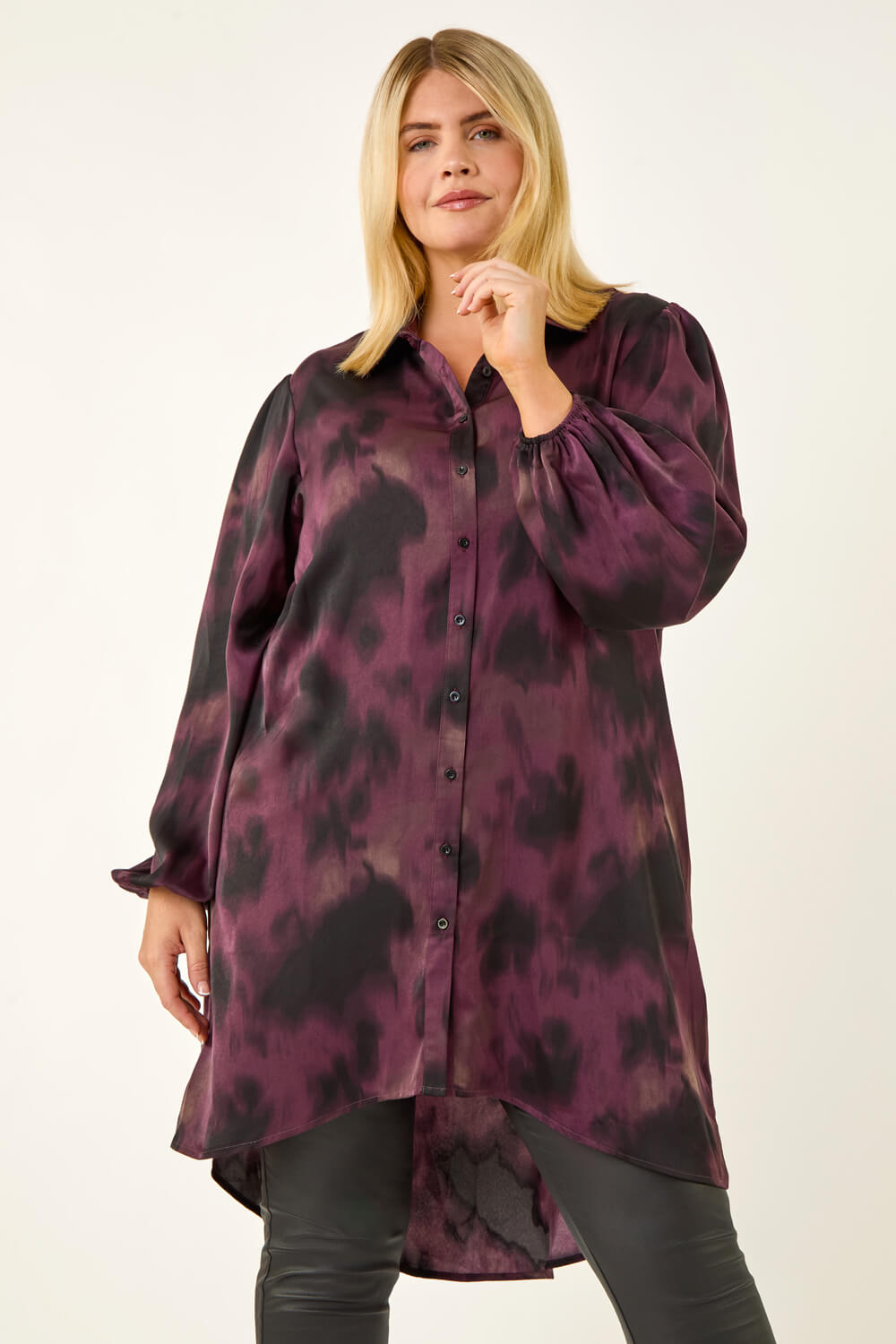 Purple Curve Print Buttoned Blouse, Image 5 of 5