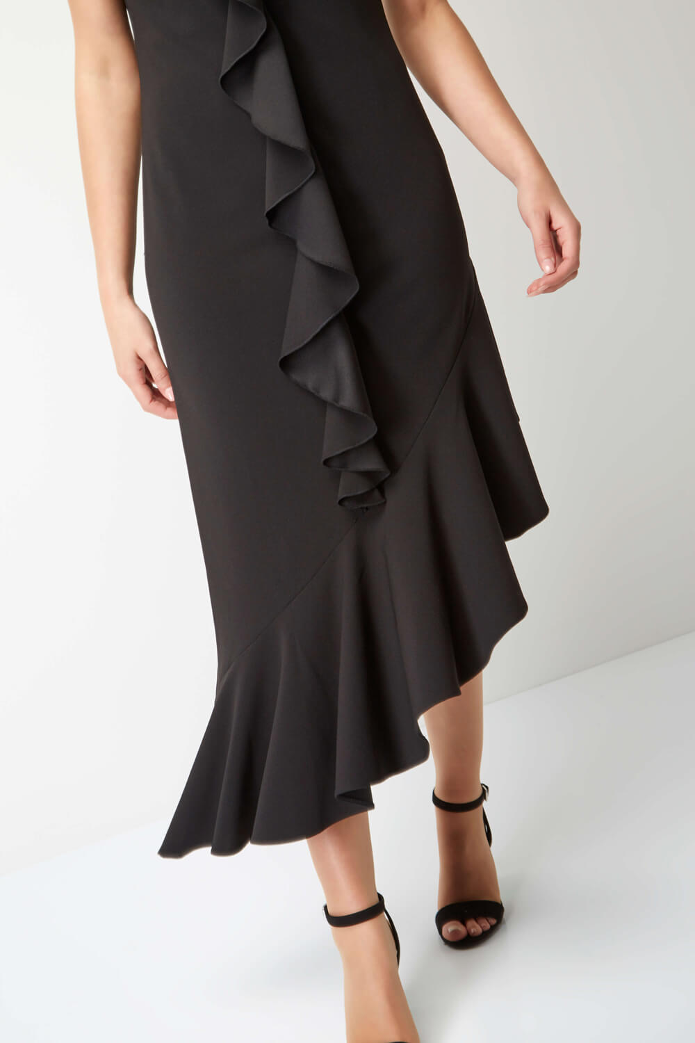 Black Asymmetric Hem Ruffle Dress, Image 5 of 6