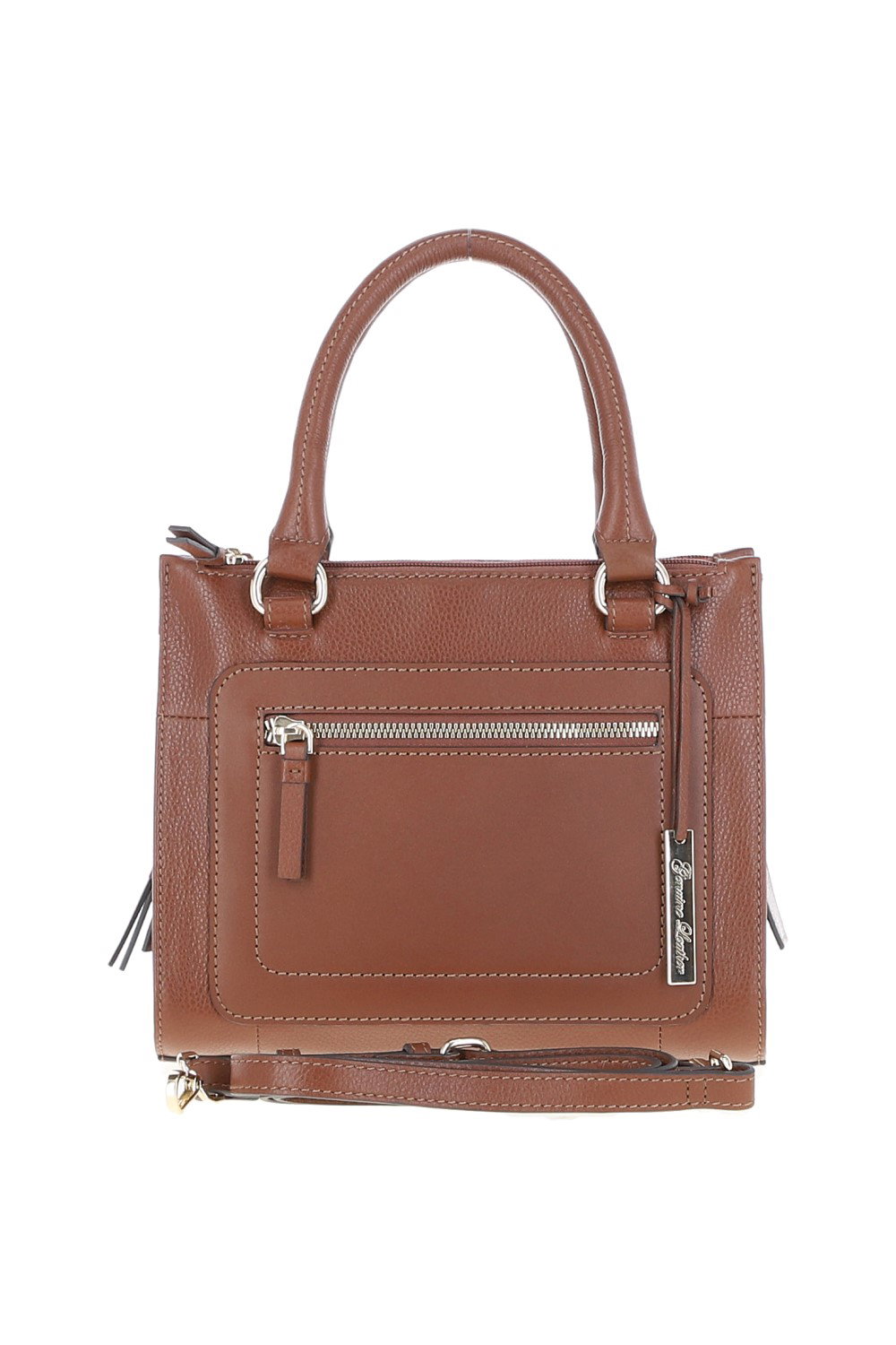 Tan Three Section Real Leather Tote Shoulder Bag, Image 1 of 3