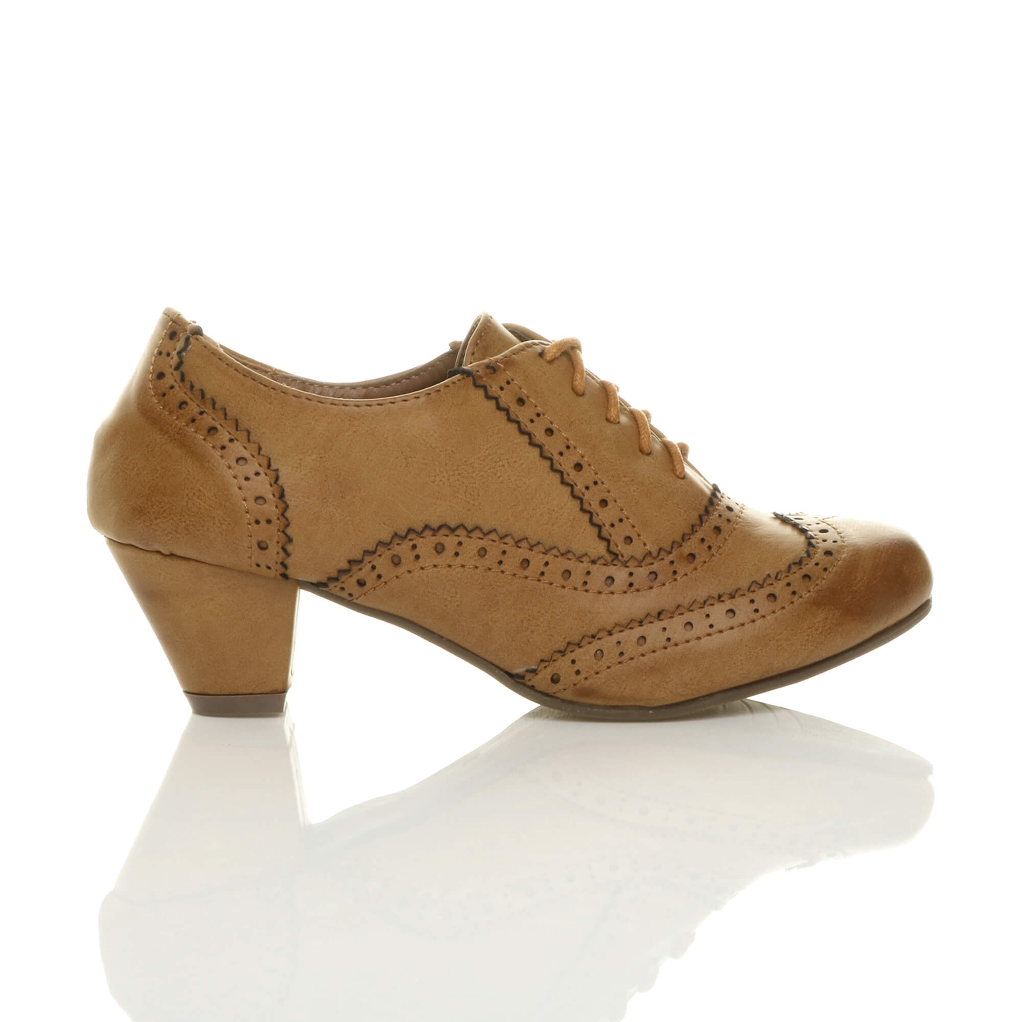 Tan AJVANI Tan Mid Heel Brogue Ankle Boots Shoe Boots, Image 2 of 6
