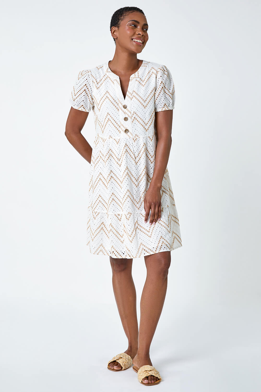 h&m embroidered cotton dress Ladies - Green Broderie-anglaise cotton dress - Size: XS