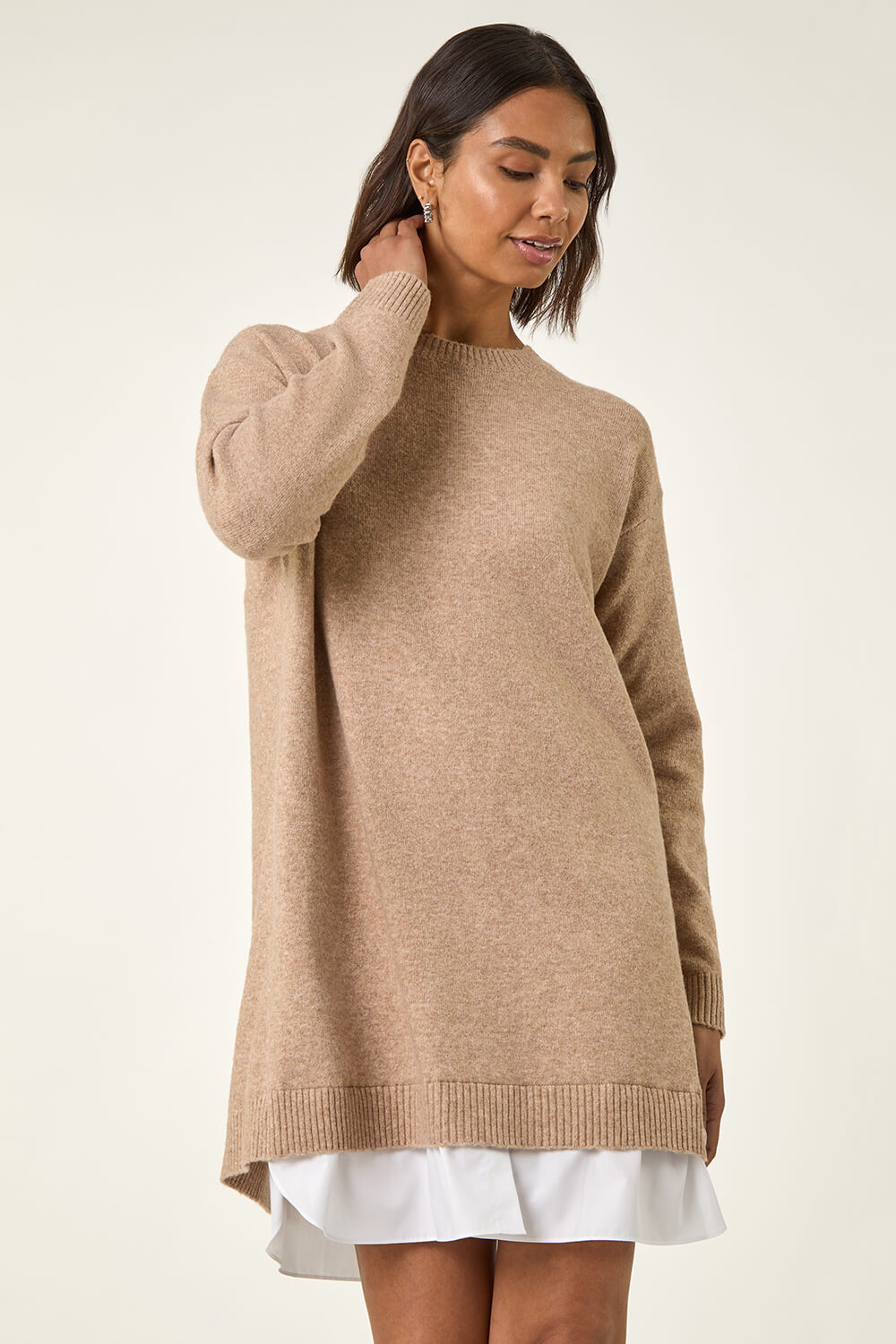 Natural Mock Shirt Knitted Dress, Image 6 of 7