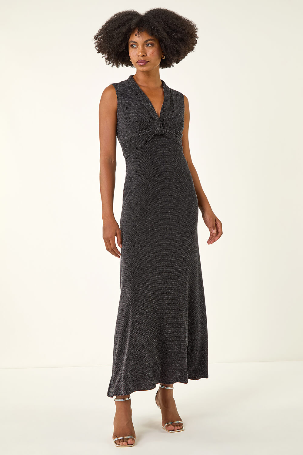 Silver Shimmer Twist Detail Stretch Maxi Dress, Image 4 of 6