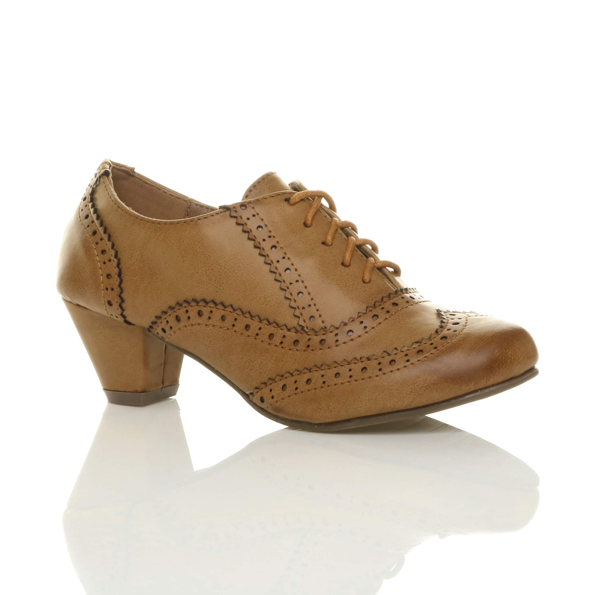 Black Mid Heel Brogue Ankle Boots Shoe Boots