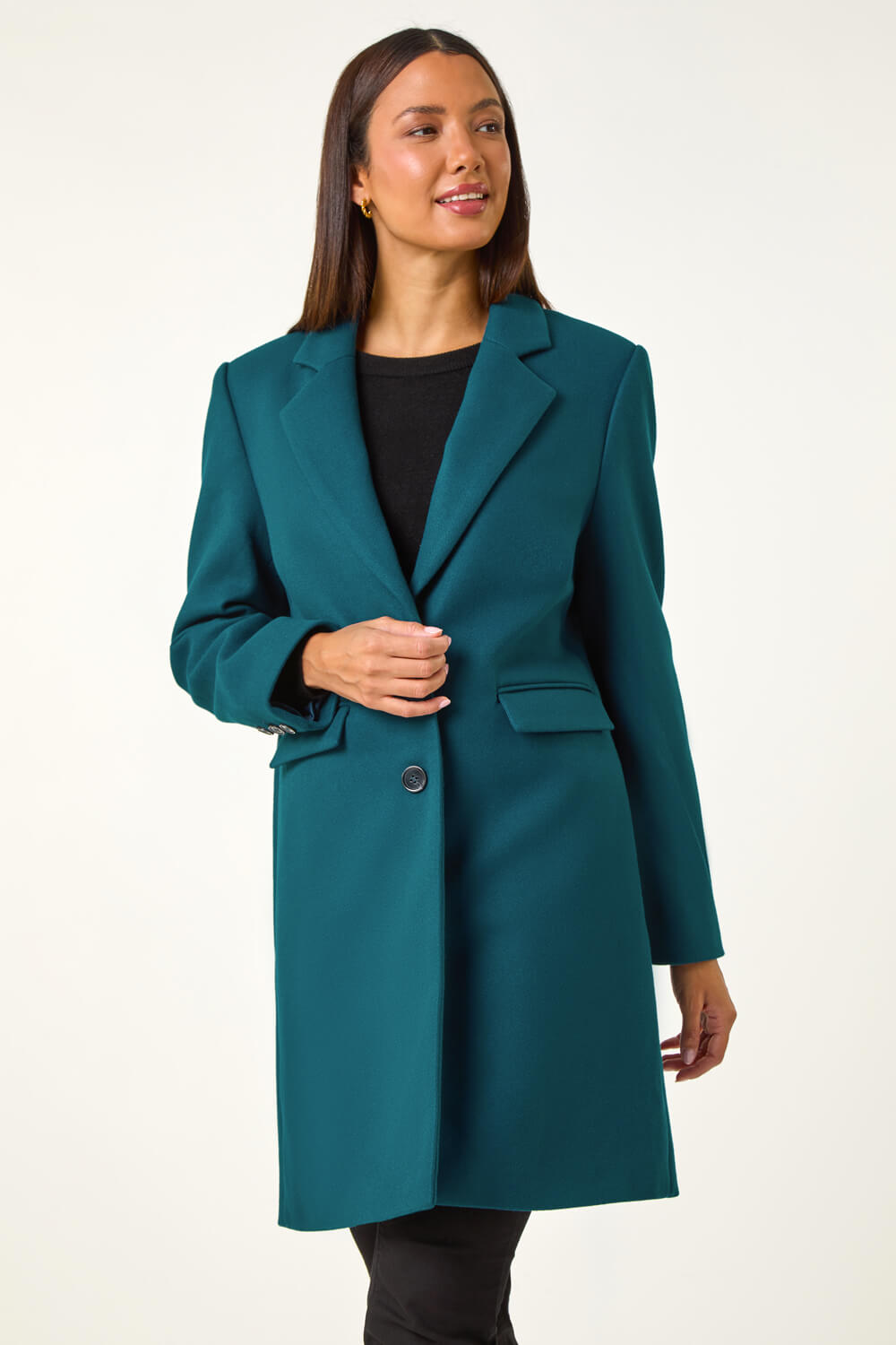 Teal Tailored Single Breasted Coat, Image 5 of 6