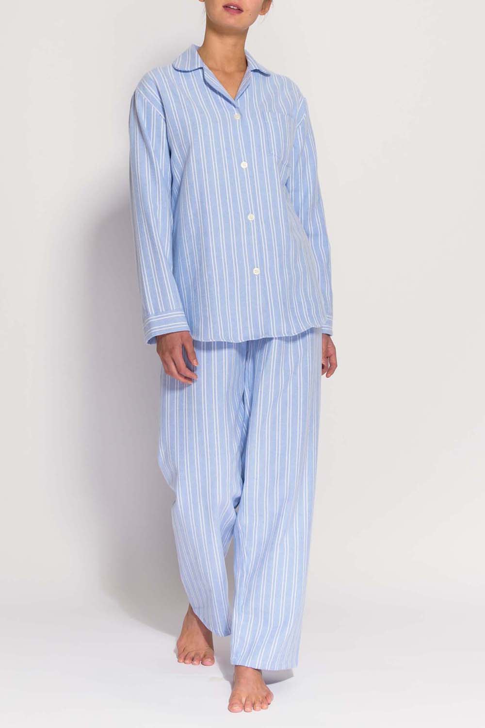 Light Blue "Westwood Blue" Stripe Brushed Cotton Pyjama Set, Image 2 of 4