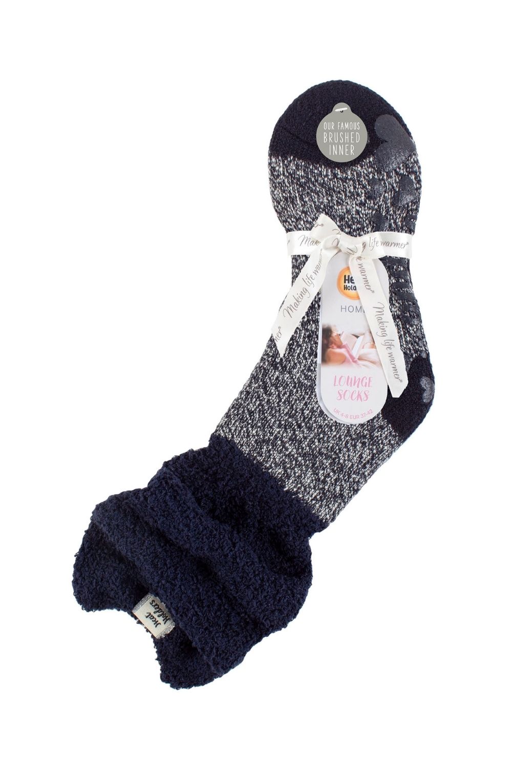 Navy Ladies Fluffy Slouch Top Non Slip Thermal Bed Socks, Image 2 of 5