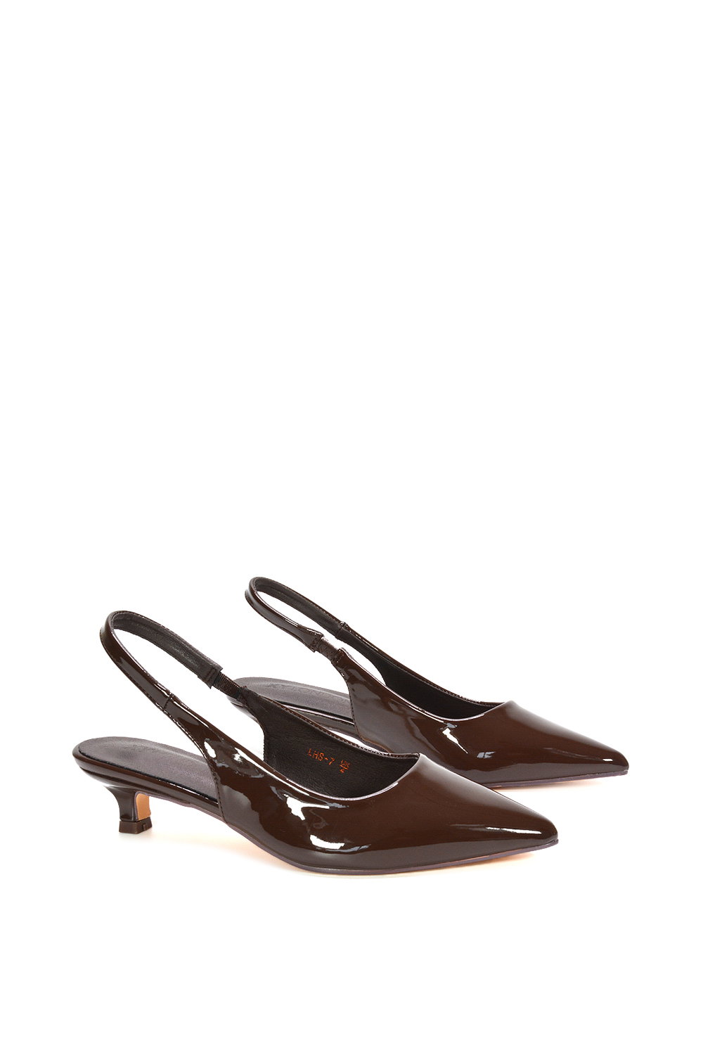 Brown XY LONDON Brown 'Jenny' Pointed Toe Low Kitten Heel Slingback Pumps, Image 3 of 6