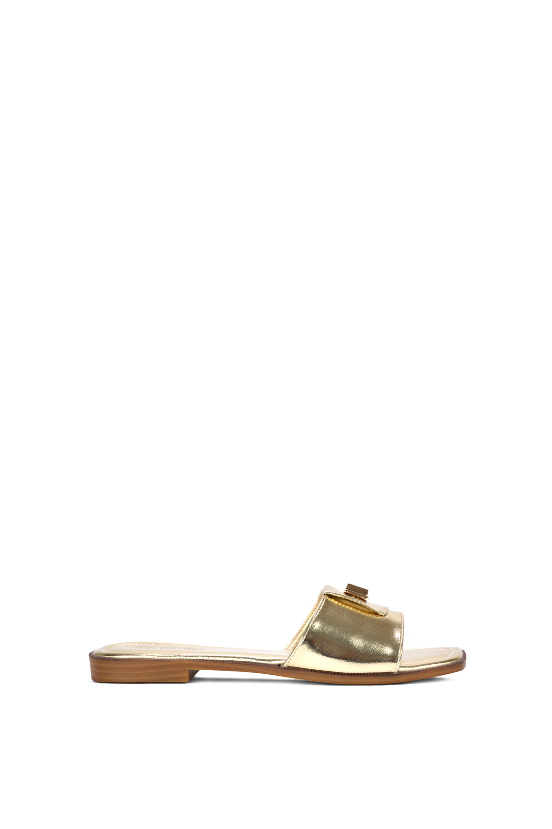 Black 'Juliette' Square Toe Slider Sandals With Foldover Buckle