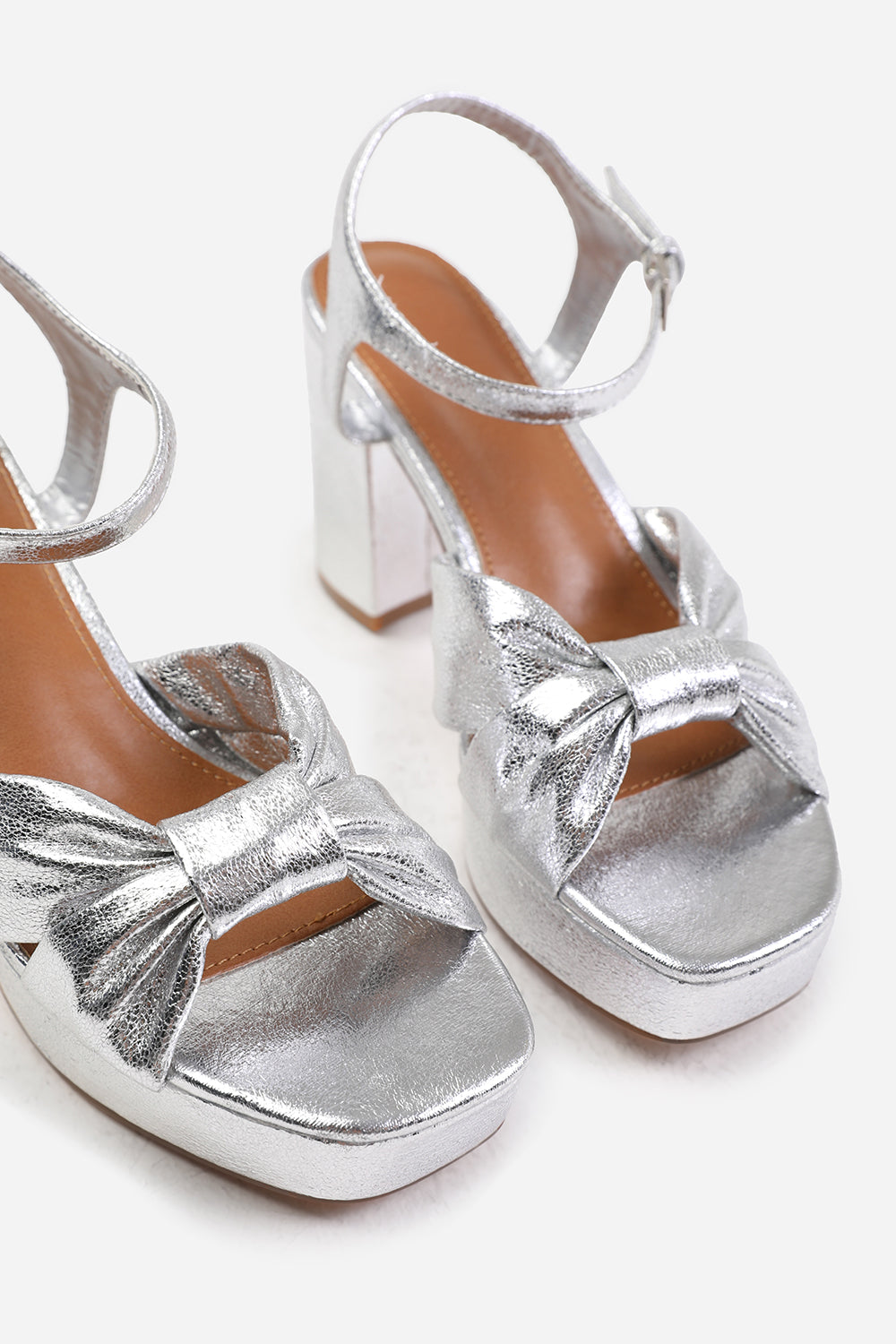 Silver 'Madon' Mid Block Heel With Plaftorm And Bow Detailing, Image 3 of 4
