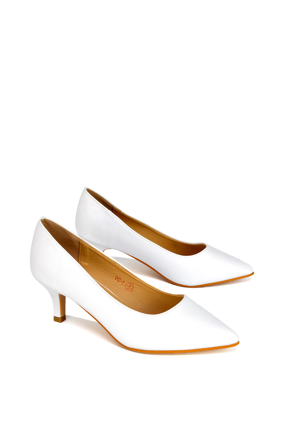 White XY LONDON White 'Gwyneth' Pointed Toe Mid Stiletto Kitten Heel Court Shoes, Image 4 of 4